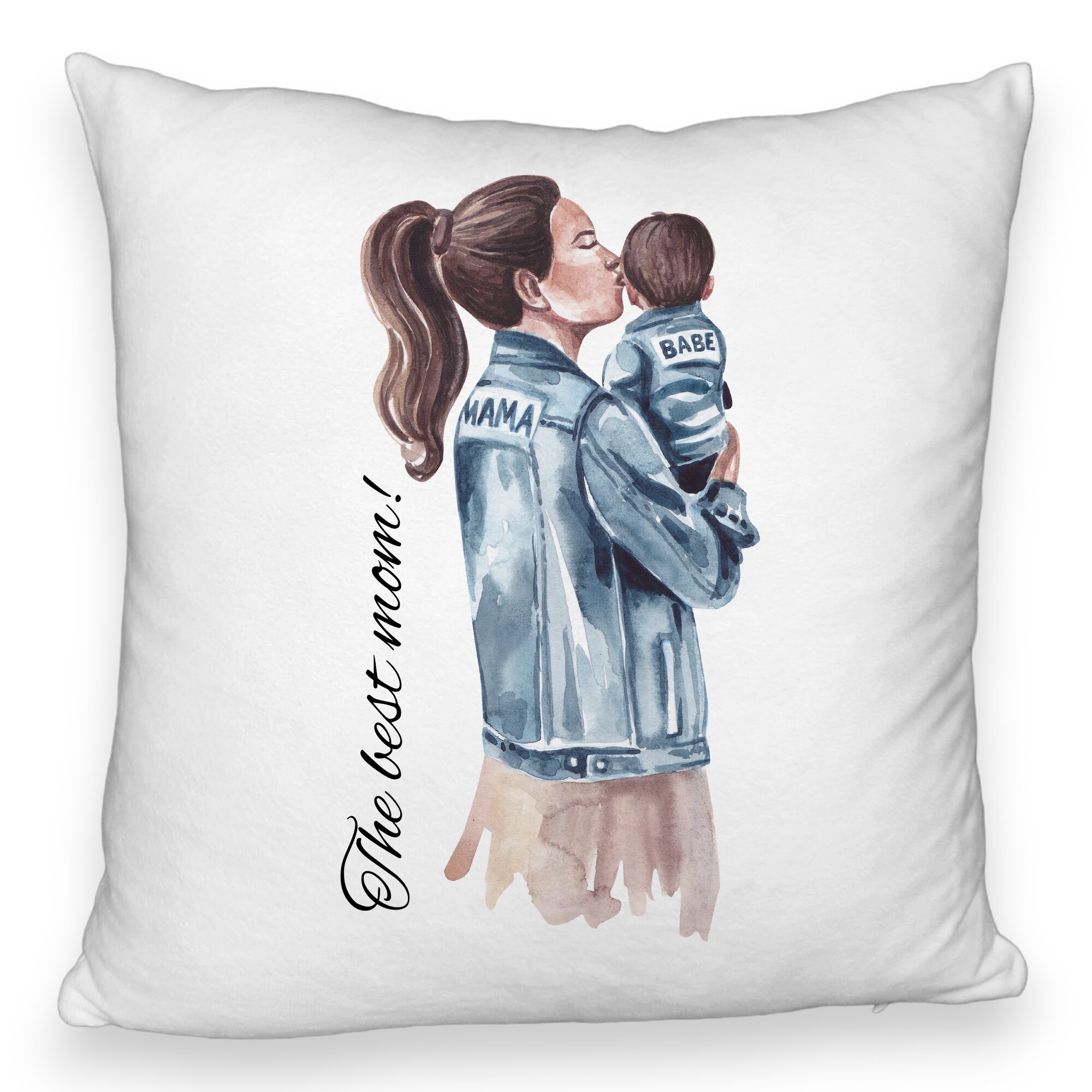 Perna Decorativa Fluffy, Model The Best Mom 40x40 cm, Alba, Husa Detasabila, Burduf 5 Perna Decorativa Fluffy