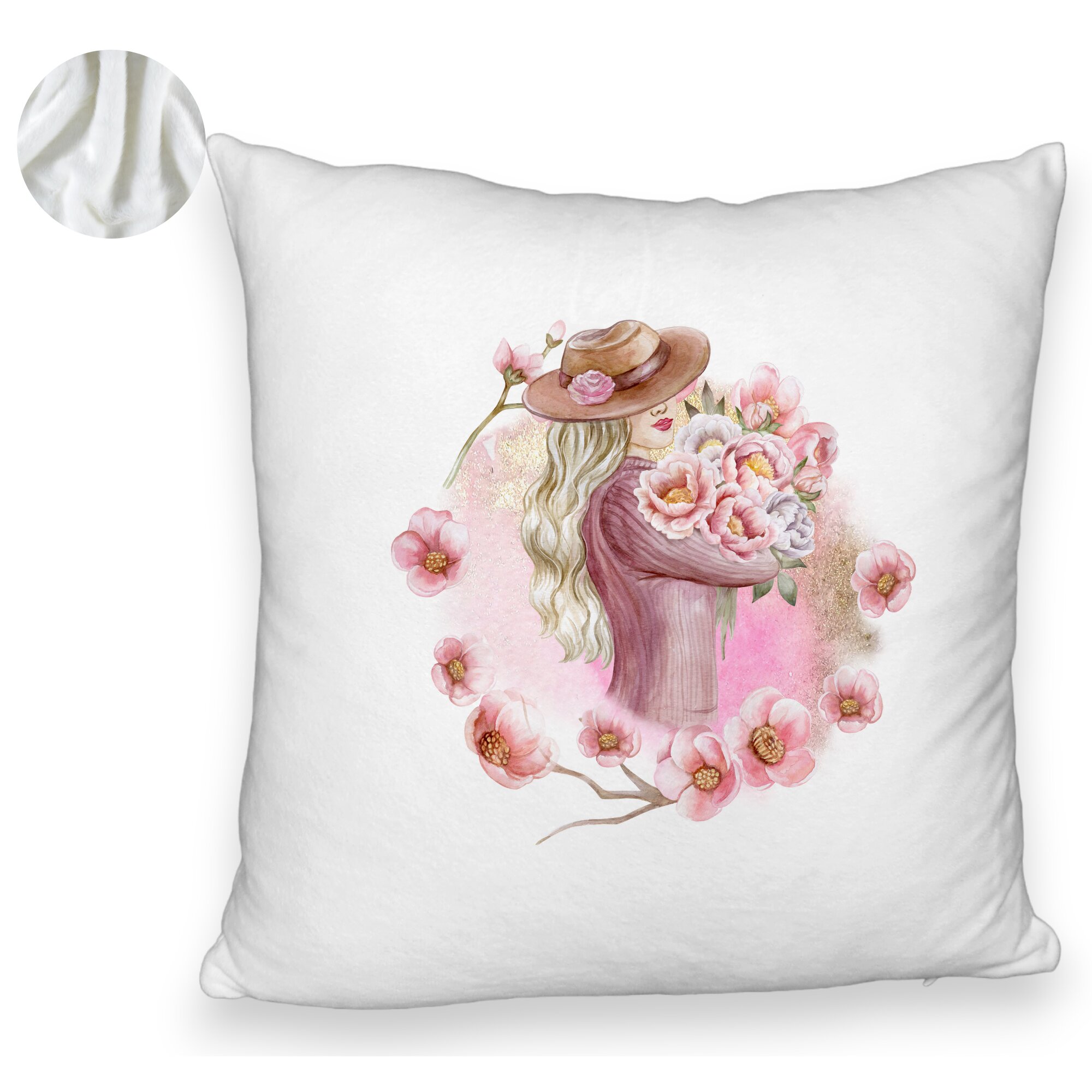Perna Decorativa Fluffy, Model The Flower Lady, 40x40 cm, Alba, Husa Detasabila, Burduf 5 Perna Decorativa Fluffy