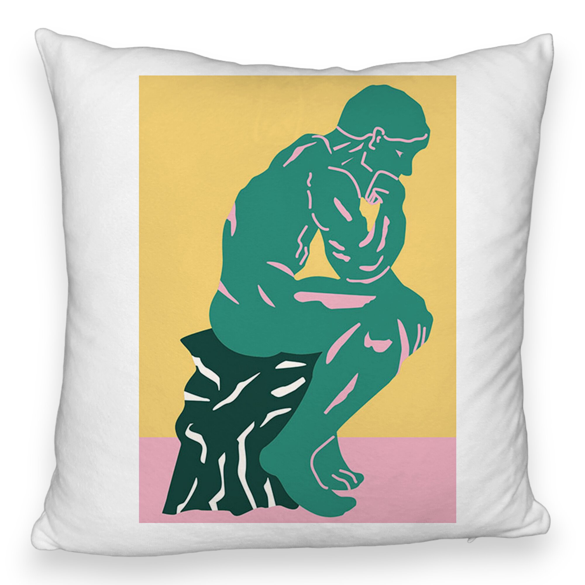 Perna Decorativa Fluffy, Model The Thinker, 40x40 cm, Alba, Husa Detasabila, Burduf 6 Model The Thinker