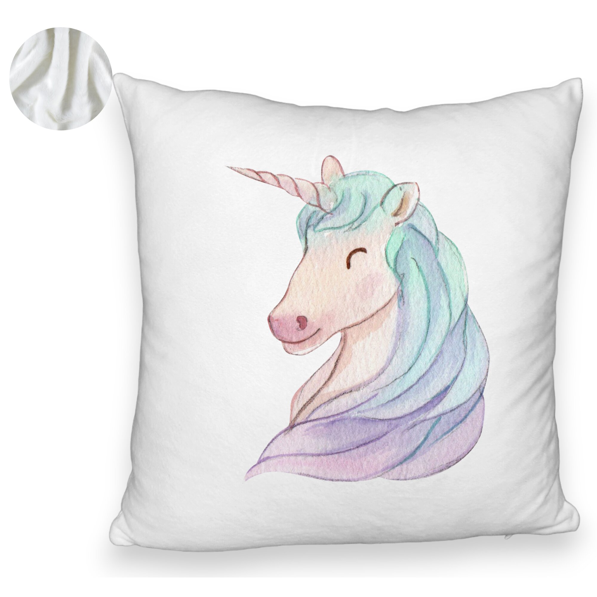 Perna Decorativa Fluffy, Model Unicorns, 40x40 cm, Alba, Husa Detasabila, Burduf 5 Perna Decorativa Fluffy