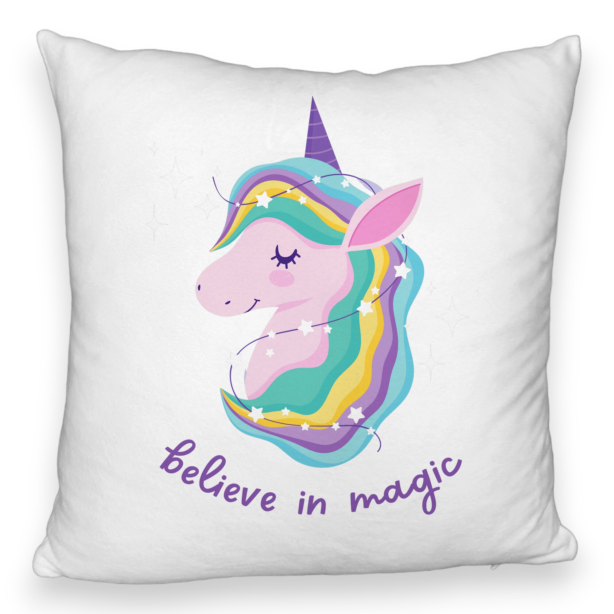 Perna Decorativa Fluffy, Model Unicorns Believe in Magic, 40x40 cm, Alba, Husa Detasabila, Burduf 6 Model Unicorns Believe in Magic