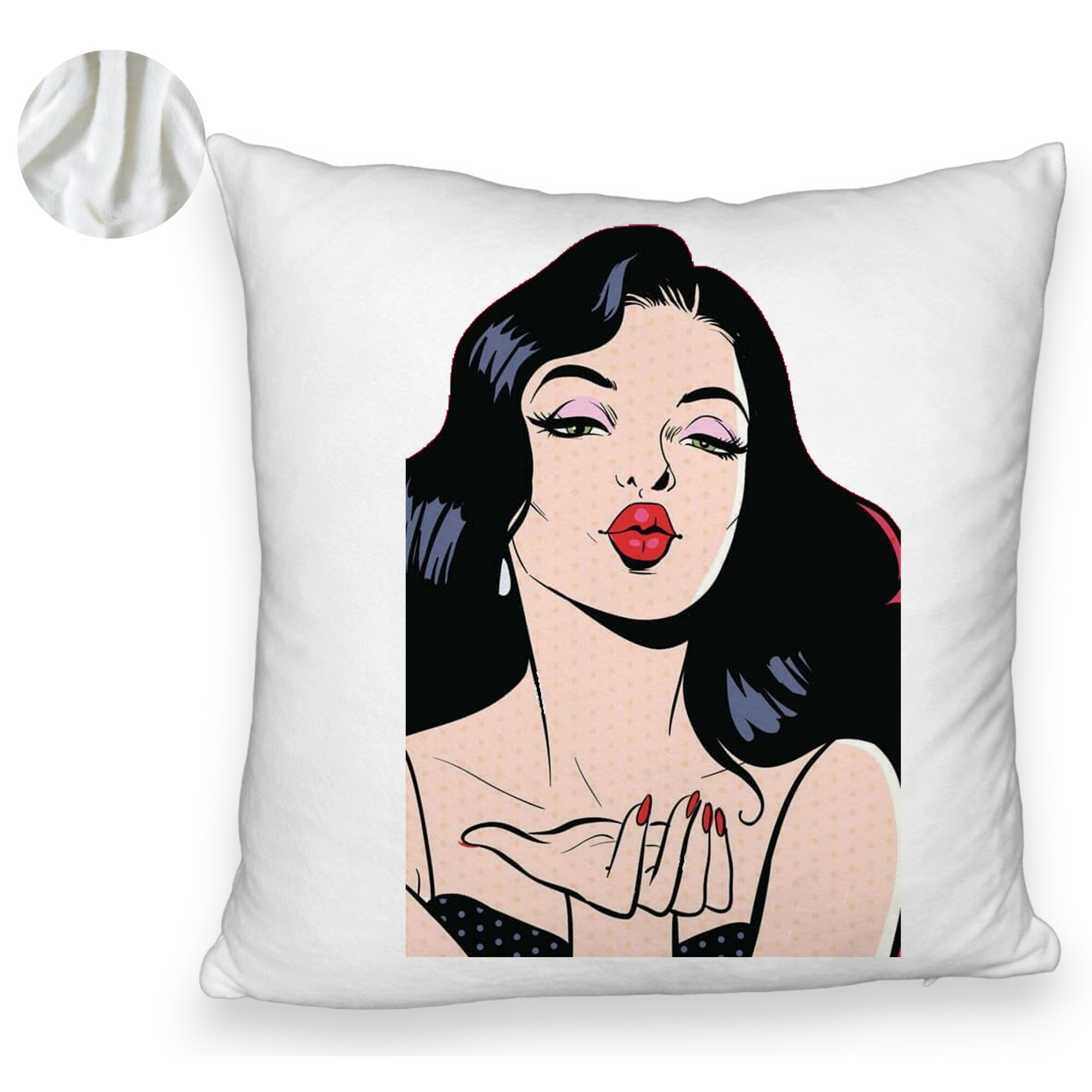 Perna Decorativa Fluffy, Model Vintage Pop Art, 40x40 cm, Alba, Husa Detasabila, Burduf 6 Model Vintage Pop Art