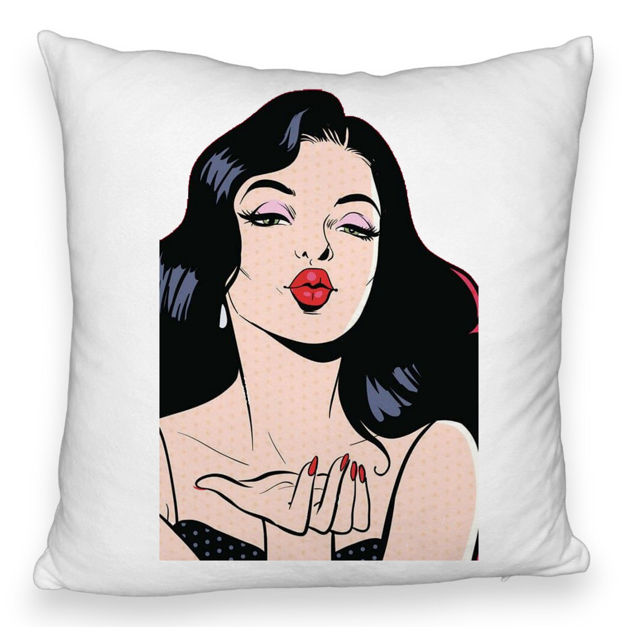 Perna Decorativa Fluffy, Model Vintage Pop Art, 40x40 cm, Alba, Husa Detasabila, Burduf 5 Perna Decorativa Fluffy