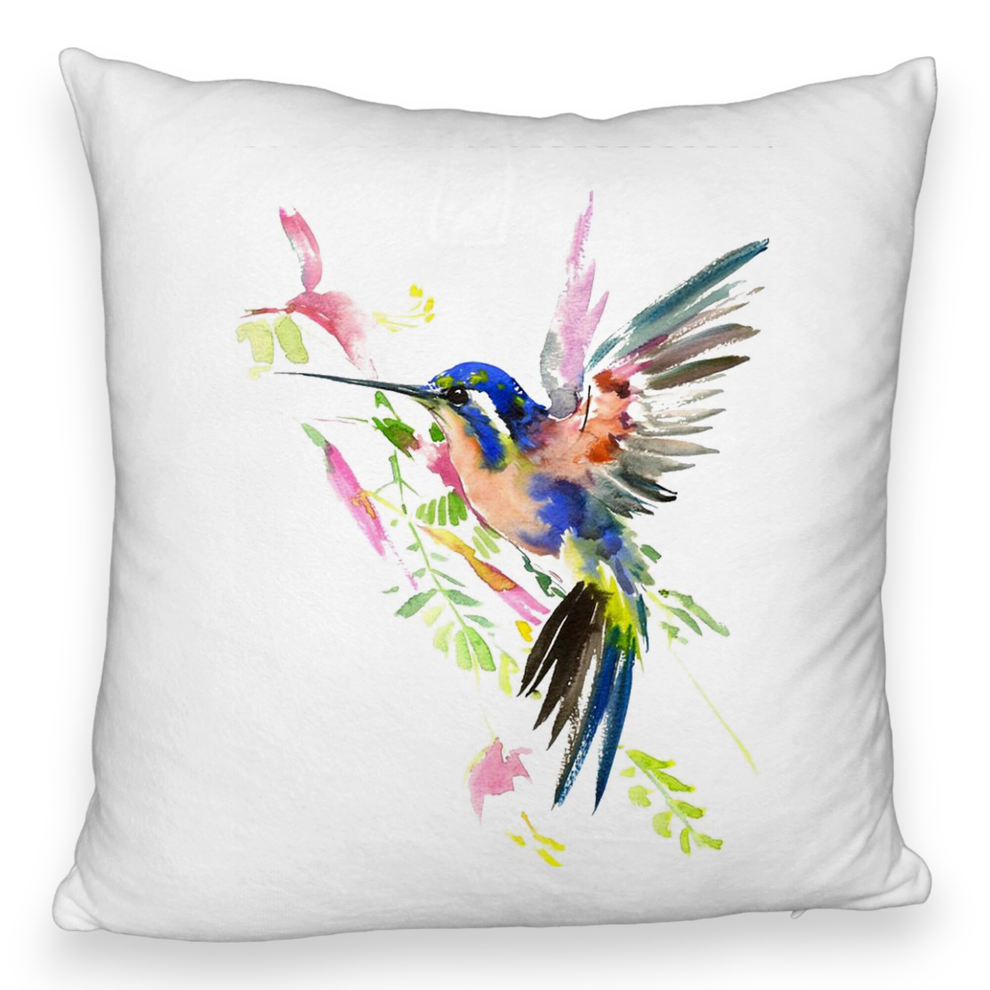 Perna Decorativa Fluffy, Model Watercolor Birds, 40x40 cm, Alba, Husa Detasabila, Burduf 5 Perna Decorativa Fluffy