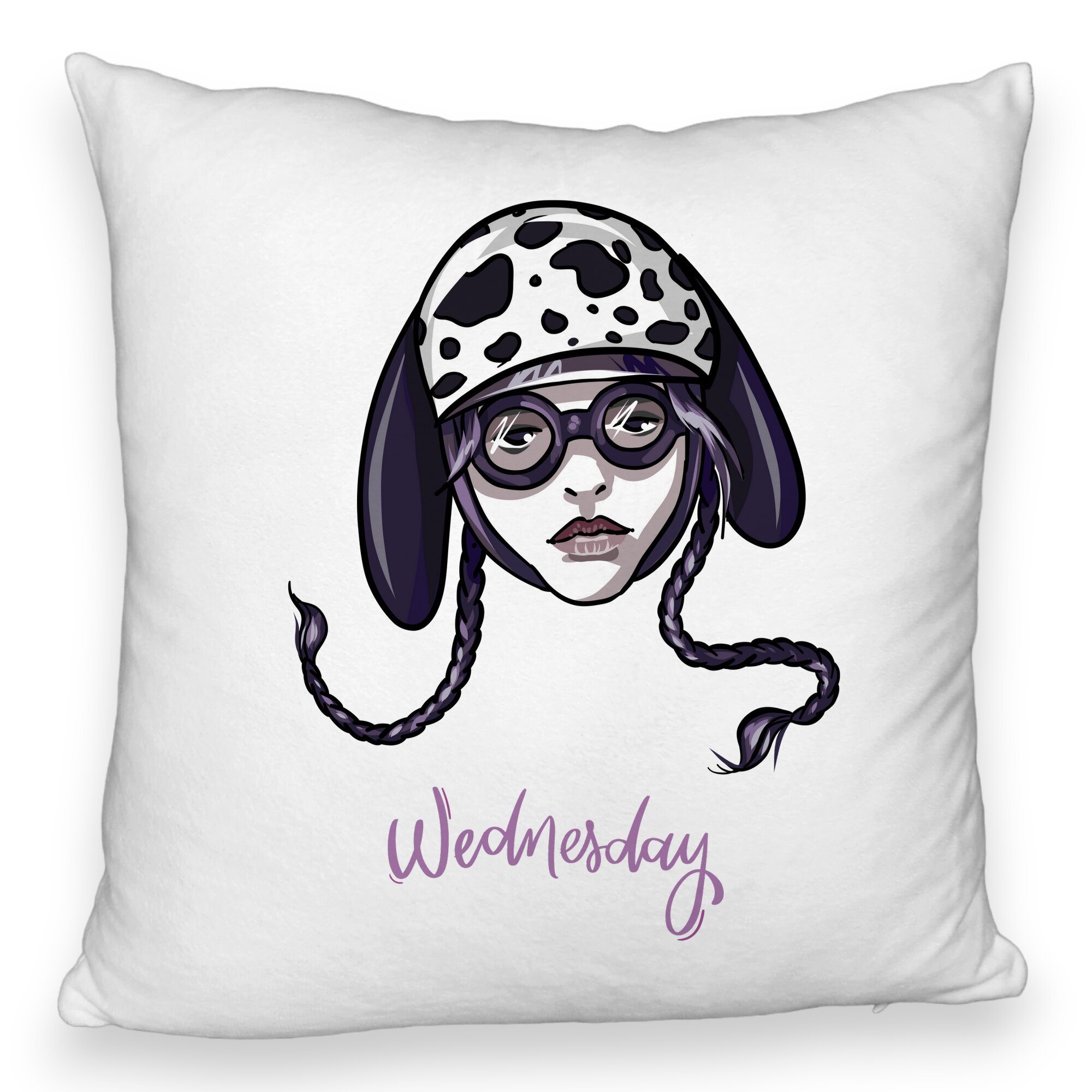 Perna Decorativa Fluffy, Model Wednesday Addams 1, 40x40 cm, Alba, Husa Detasabila, Burduf 5 Perna Decorativa Fluffy