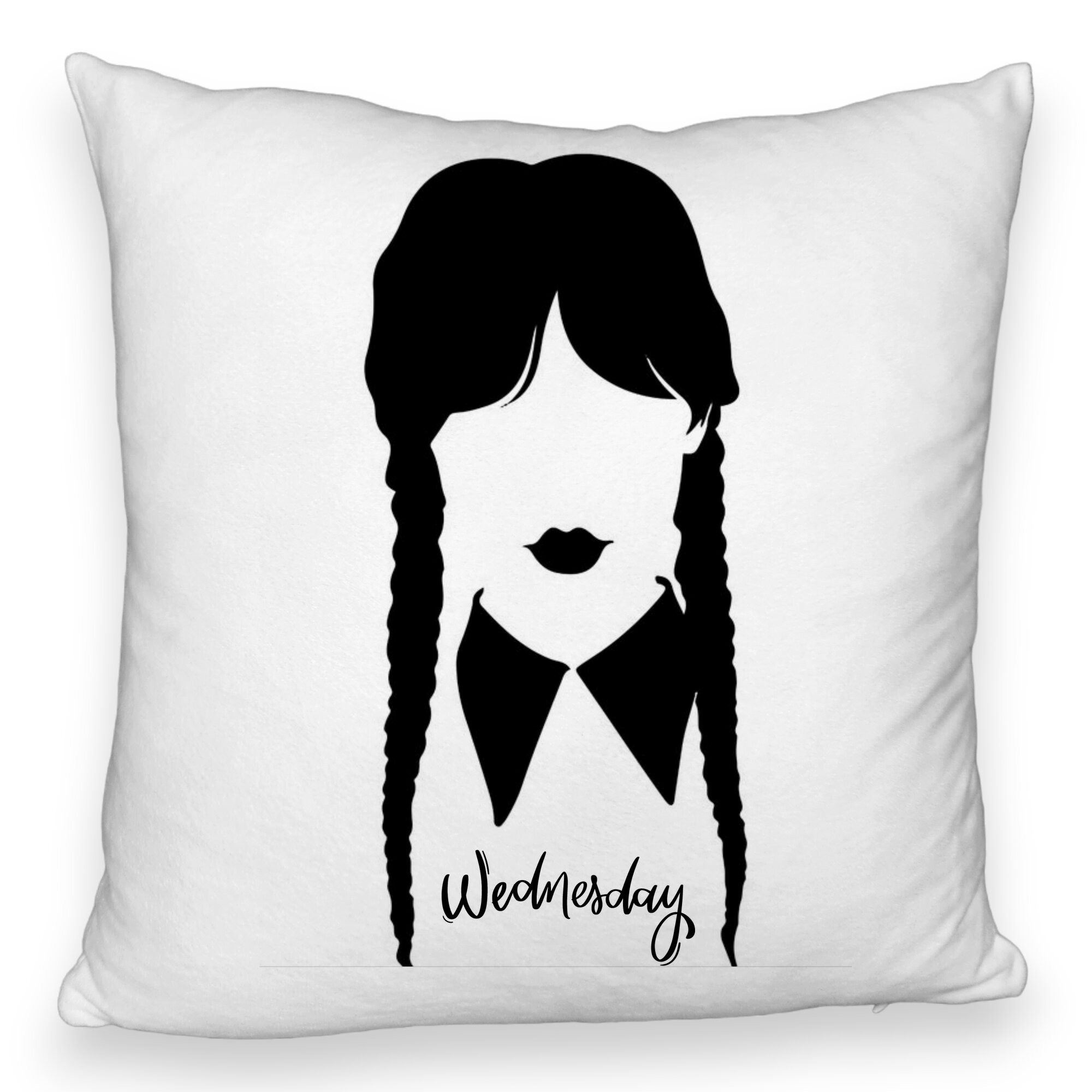 Perna Decorativa Fluffy, Model Wednesday Addams 2, 40x40 cm, Alba, Husa Detasabila, Burduf 5 Perna Decorativa Fluffy