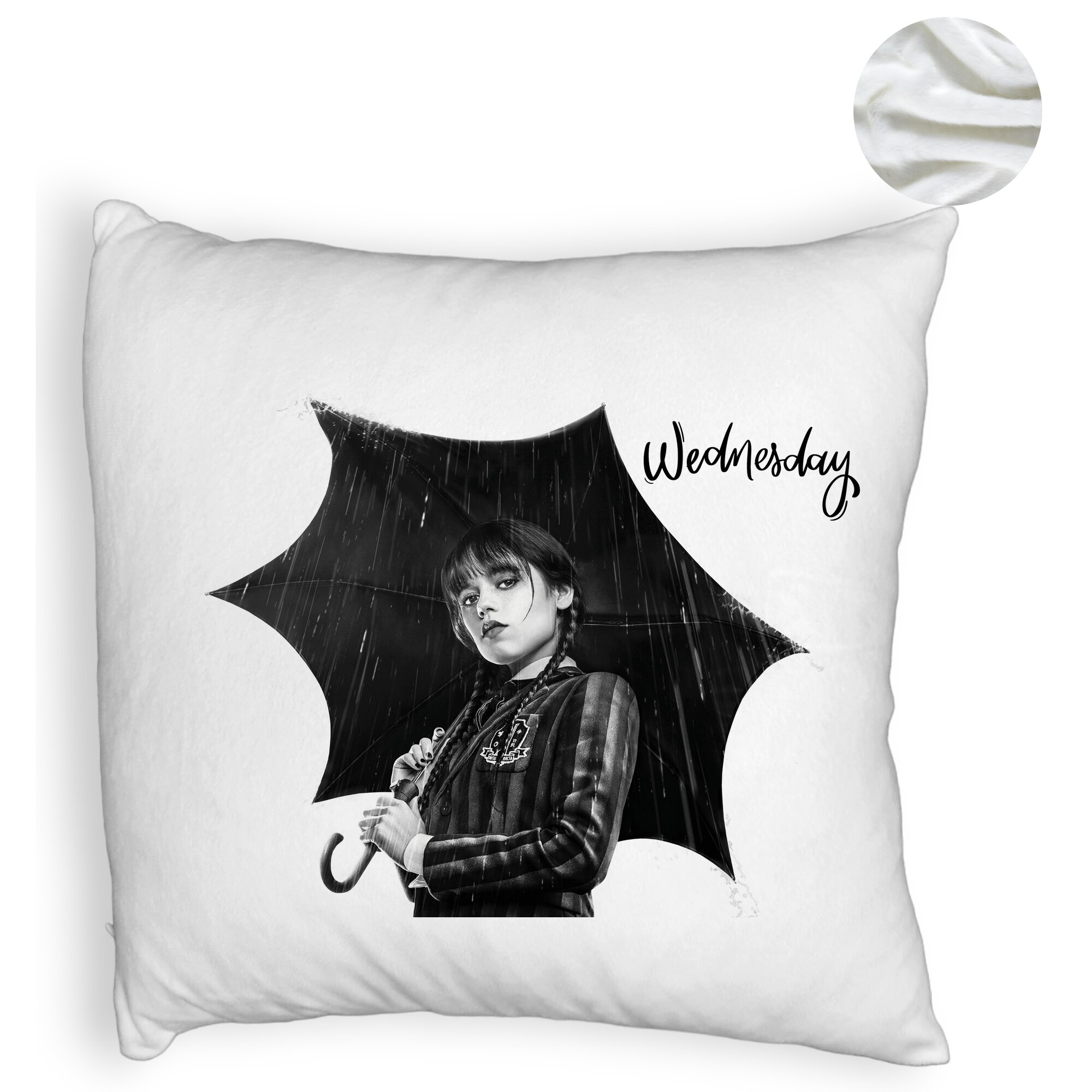 Perna Decorativa Fluffy, Model Wednesday Addams 3,40x40 cm, Alba, Husa Detasabila, Burduf 6 Model Wednesday Addams 3