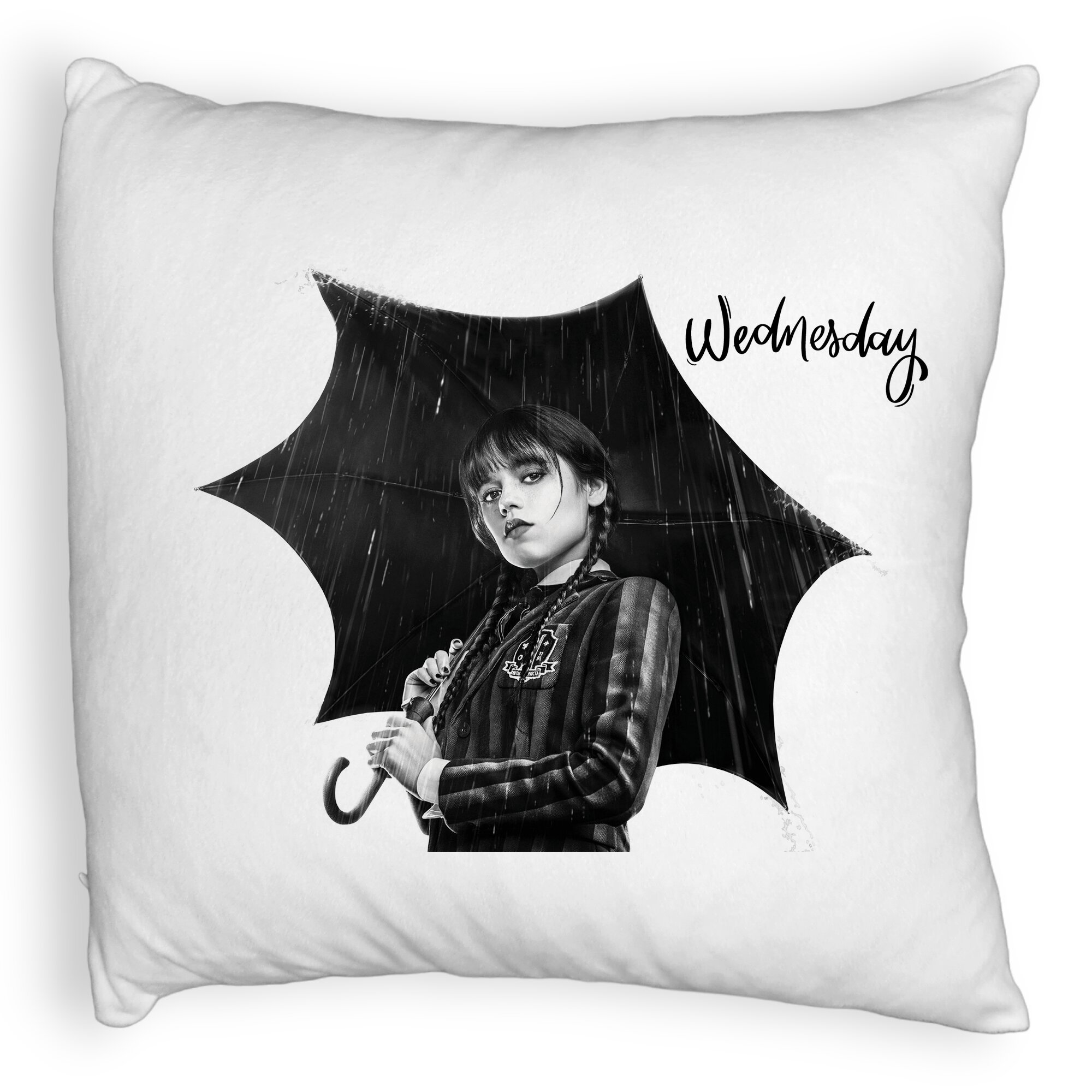 Perna Decorativa Fluffy, Model Wednesday Addams 3,40x40 cm, Alba, Husa Detasabila, Burduf 5 Perna Decorativa Fluffy