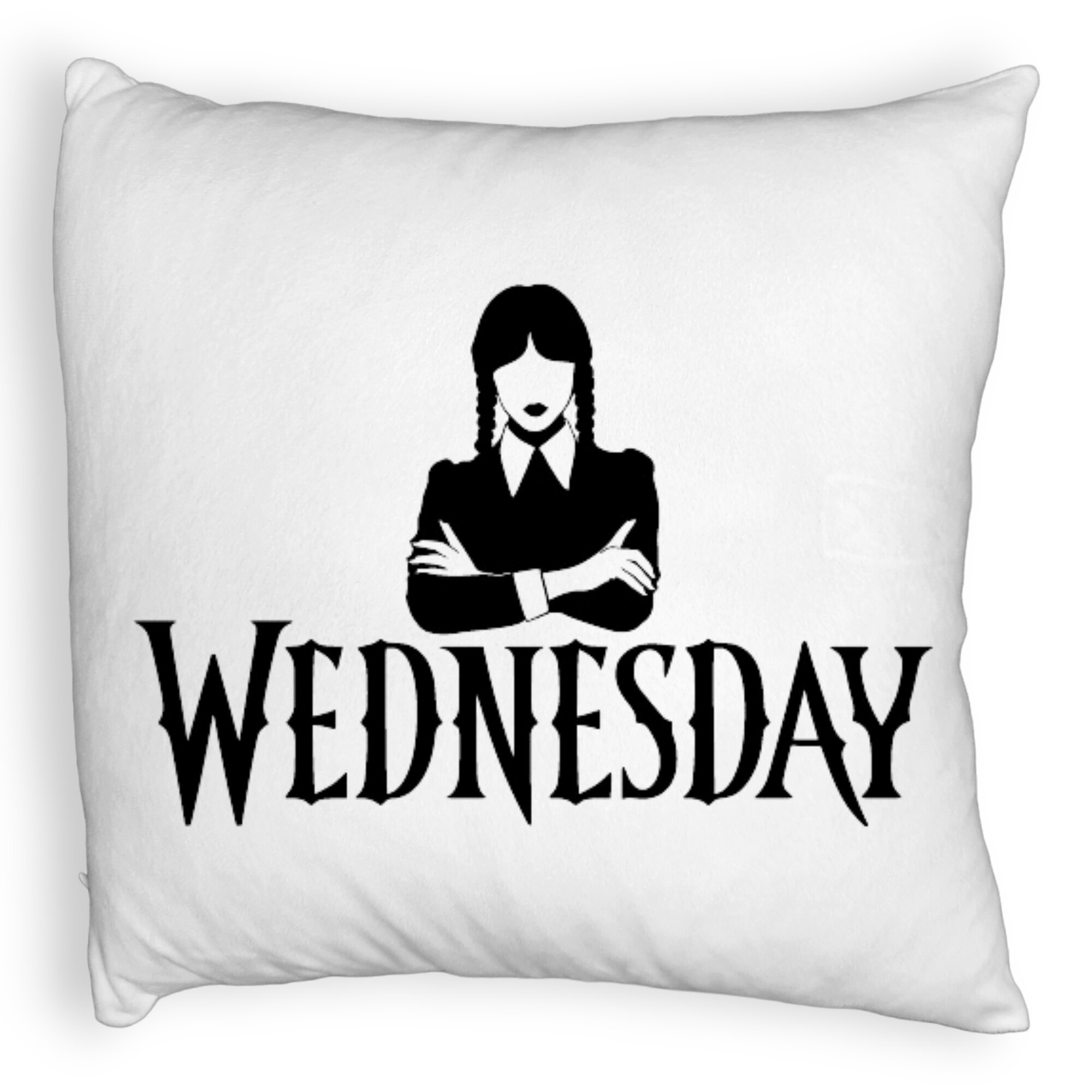 Perna Decorativa Fluffy, Model Wednesday Addams 4, 40x40 cm, Alba, Husa Detasabila, Burduf 5 Perna Decorativa Fluffy