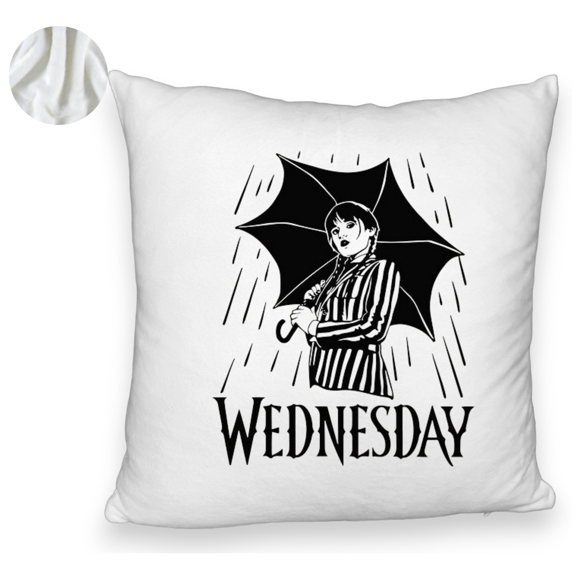 Perna Decorativa Fluffy, Model Wednesday Addams 5, 40x40 cm, Alba, Husa Detasabila, Burduf 6 Model Wednesday Addams 5