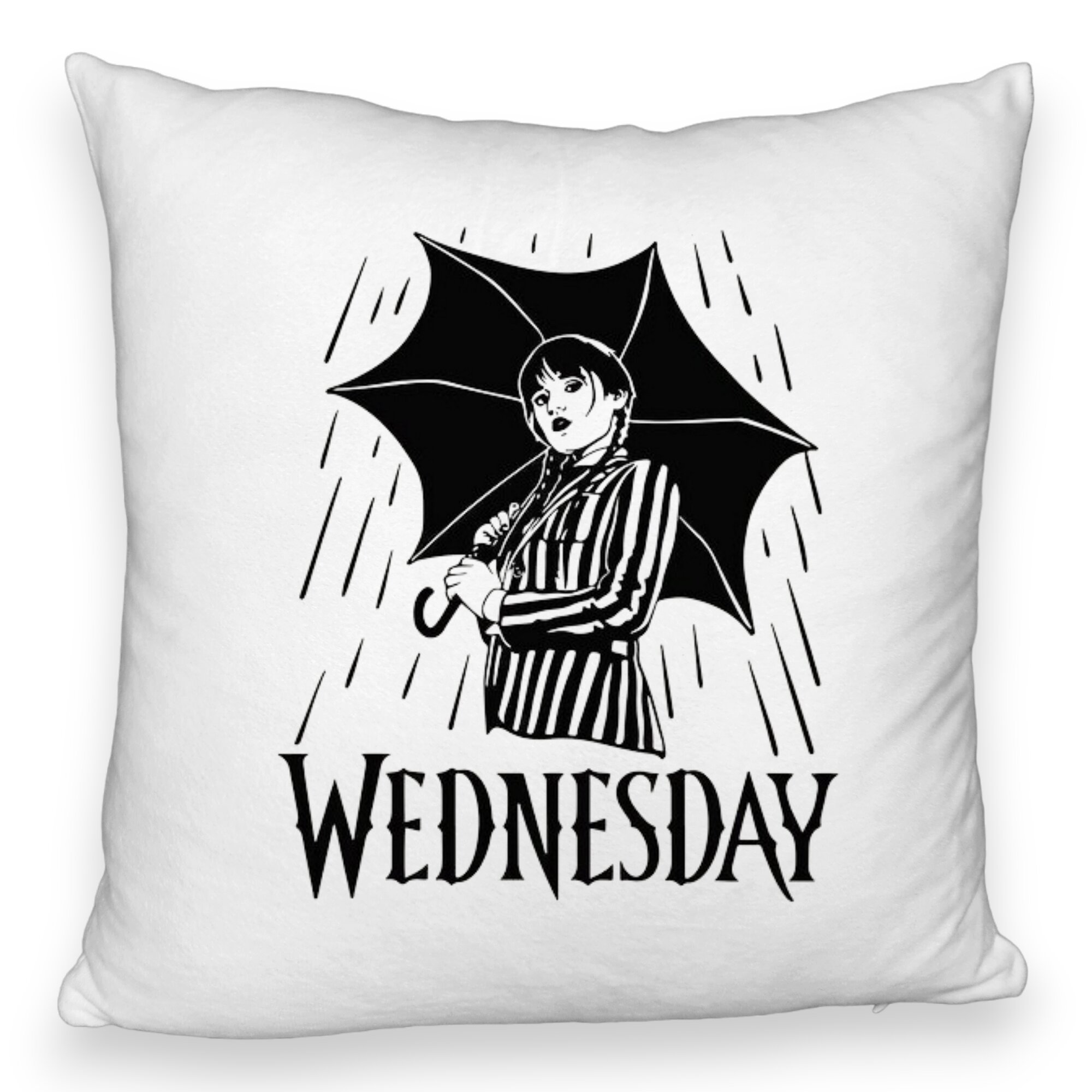 Perna Decorativa Fluffy, Model Wednesday Addams 5, 40x40 cm, Alba, Husa Detasabila, Burduf 5 Perna Decorativa Fluffy