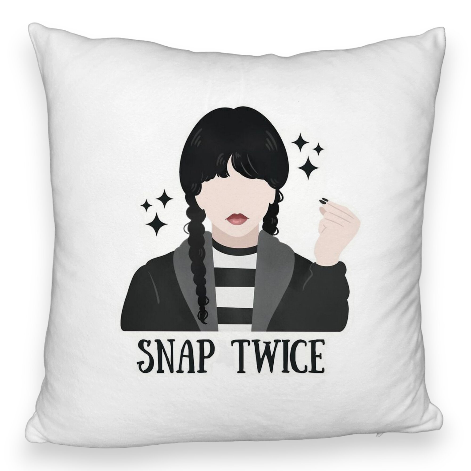 Perna Decorativa Fluffy, Model Wednesday Addams 6, 40x40 cm, Alba, Husa Detasabila, Burduf 5 Perna Decorativa Fluffy