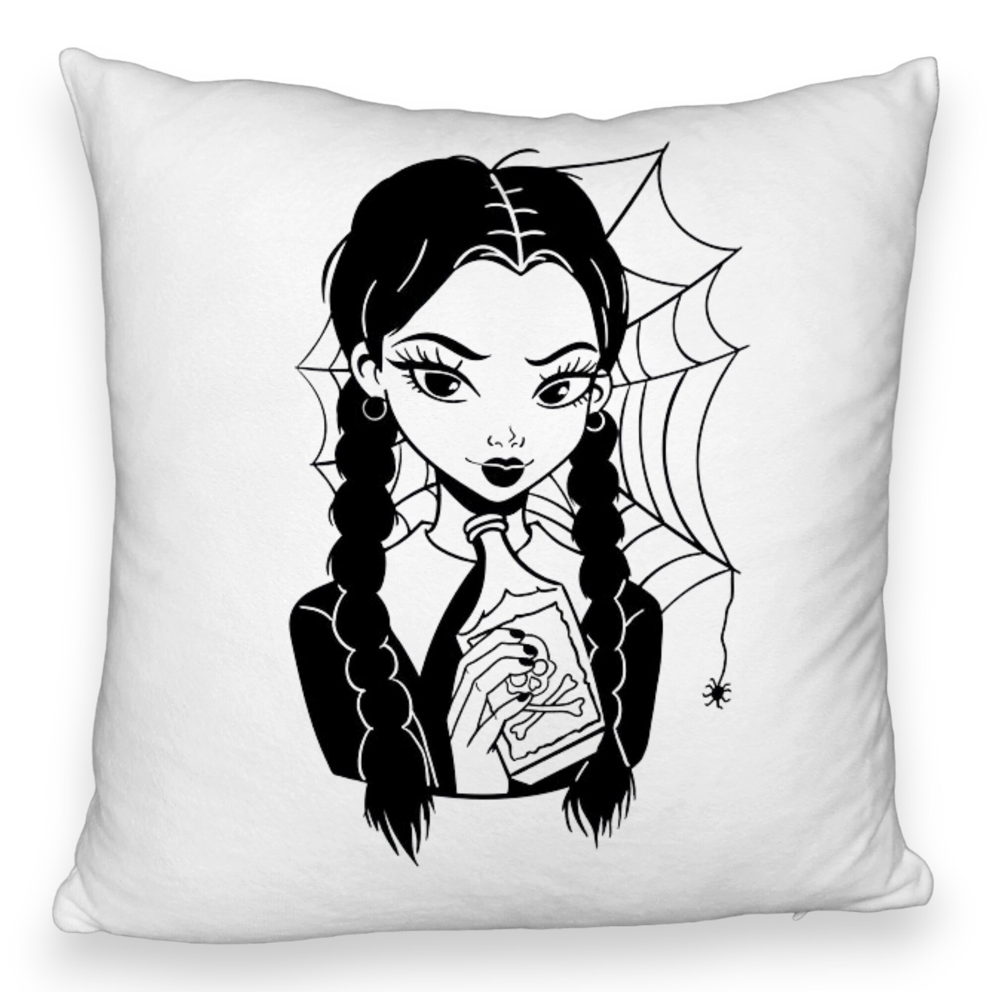Perna Decorativa Fluffy, Model Wednesday Addams 7, 40x40 cm, Alba, Husa Detasabila, Burduf 5 Perna Decorativa Fluffy
