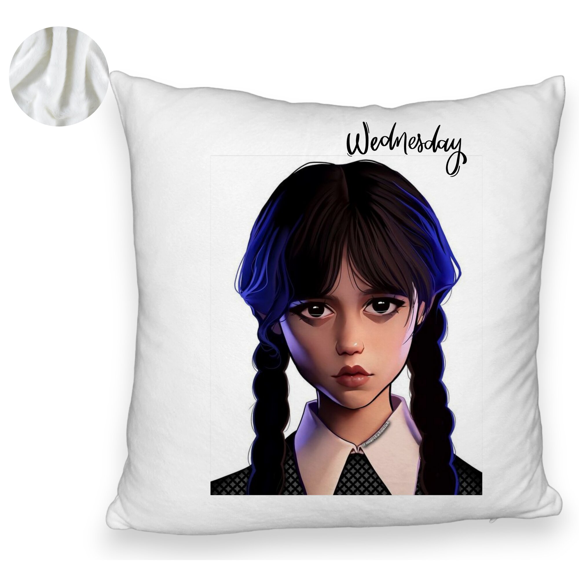 Perna Decorativa Fluffy, Model Wednesday Addams 8,40x40 cm, Alba, Husa Detasabila, Burduf 6 Model Wednesday Addams 8