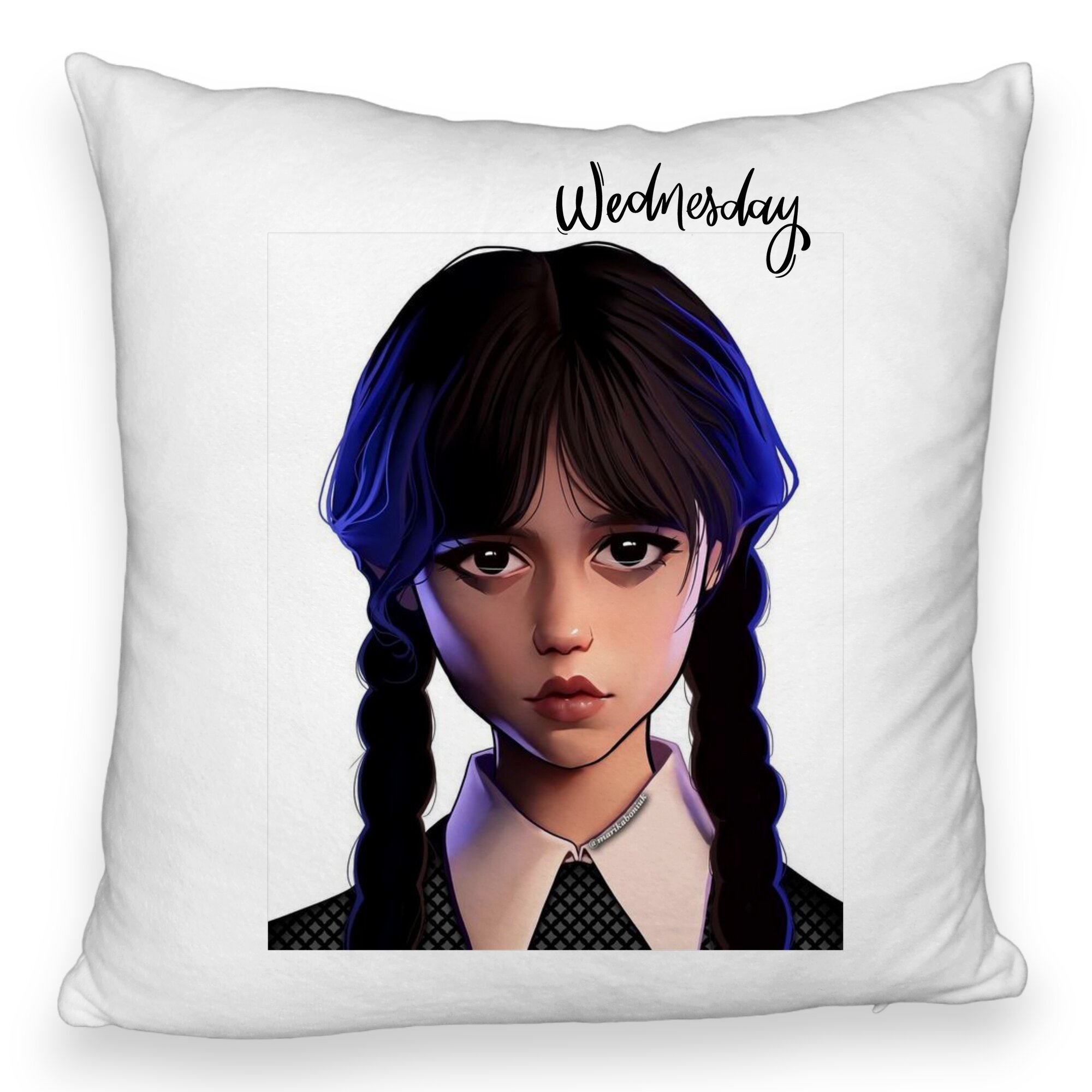 Perna Decorativa Fluffy, Model Wednesday Addams 8,40x40 cm, Alba, Husa Detasabila, Burduf 5 Perna Decorativa Fluffy