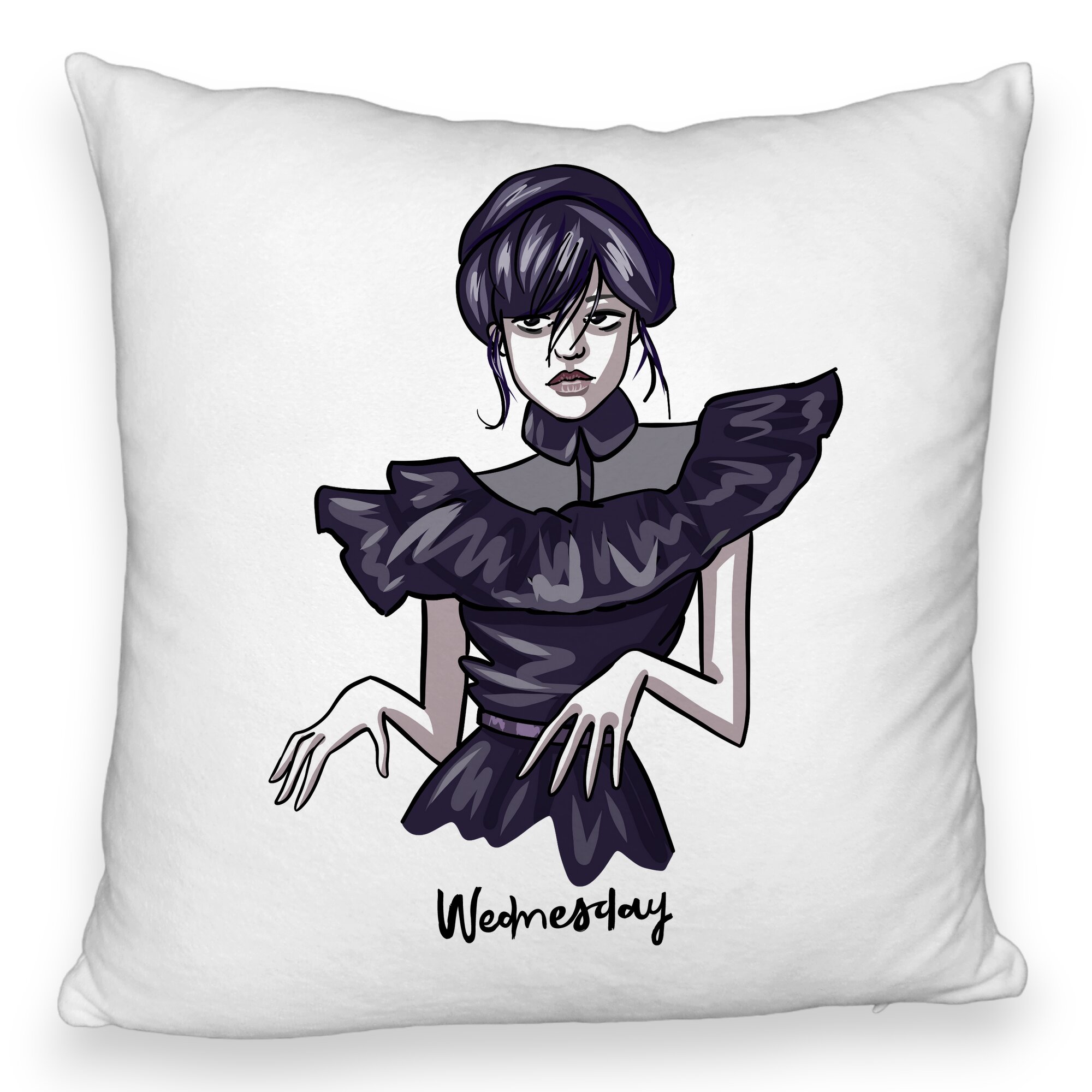 Perna Decorativa Fluffy, Model Wednesday Addams Dancing Hands 1, 40x40 cm, Alba, Husa Detasabila, Burduf 5 Perna Decorativa Fluffy