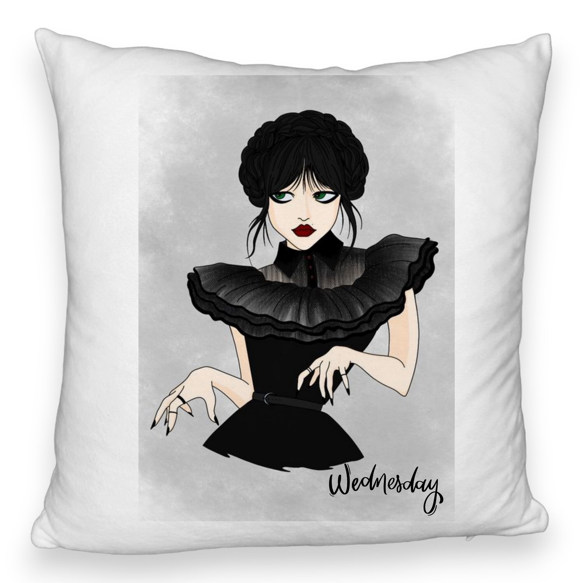 Perna Decorativa Fluffy, Model Wednesday Addams Dancing Hands 3, 40x40 cm, Alba, Husa Detasabila, Burduf 5 Perna Decorativa Fluffy