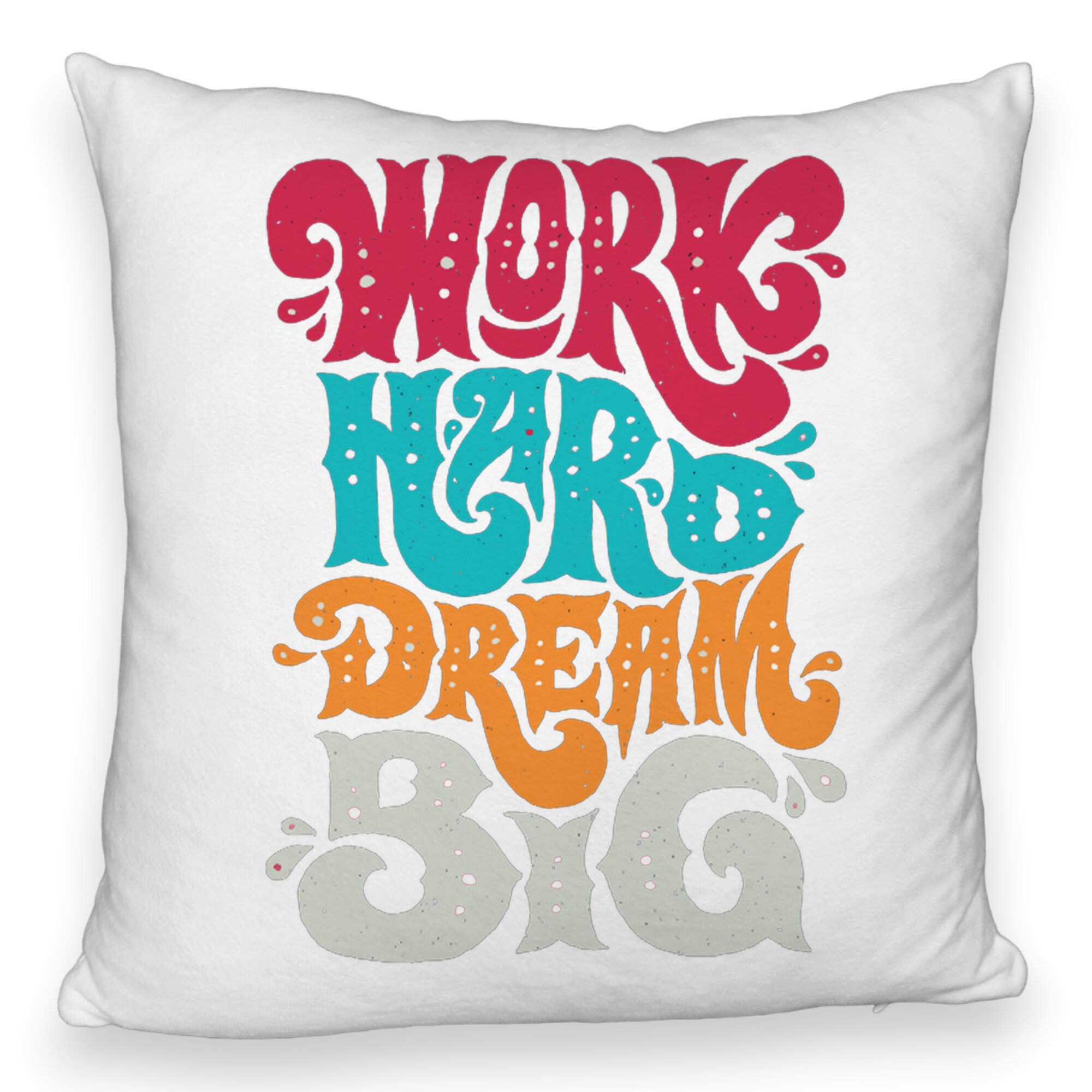 Perna Decorativa Fluffy, Model Work Hard Dream Big, 40x40 cm, Alba, Husa Detasabila, Burduf 6 Model Work Hard Dream Big