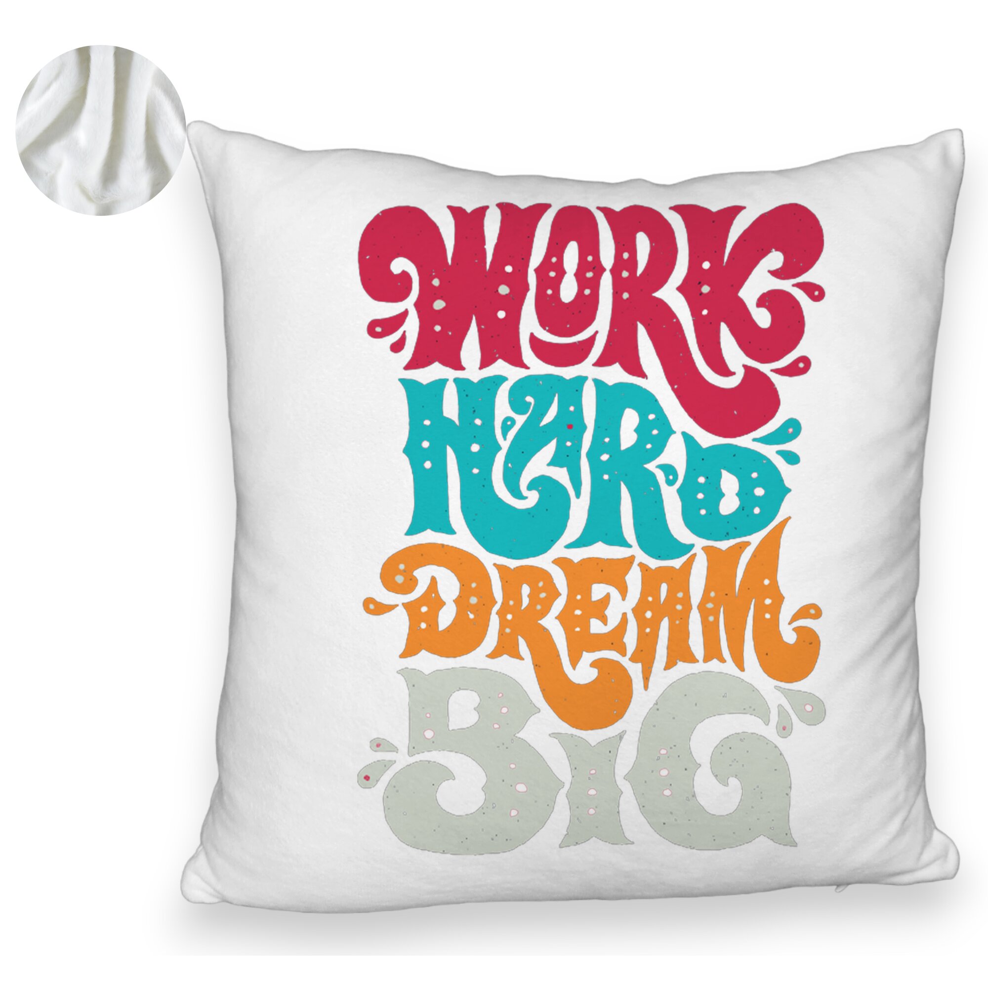 Perna Decorativa Fluffy, Model Work Hard Dream Big, 40x40 cm, Alba, Husa Detasabila, Burduf 5 Perna Decorativa Fluffy