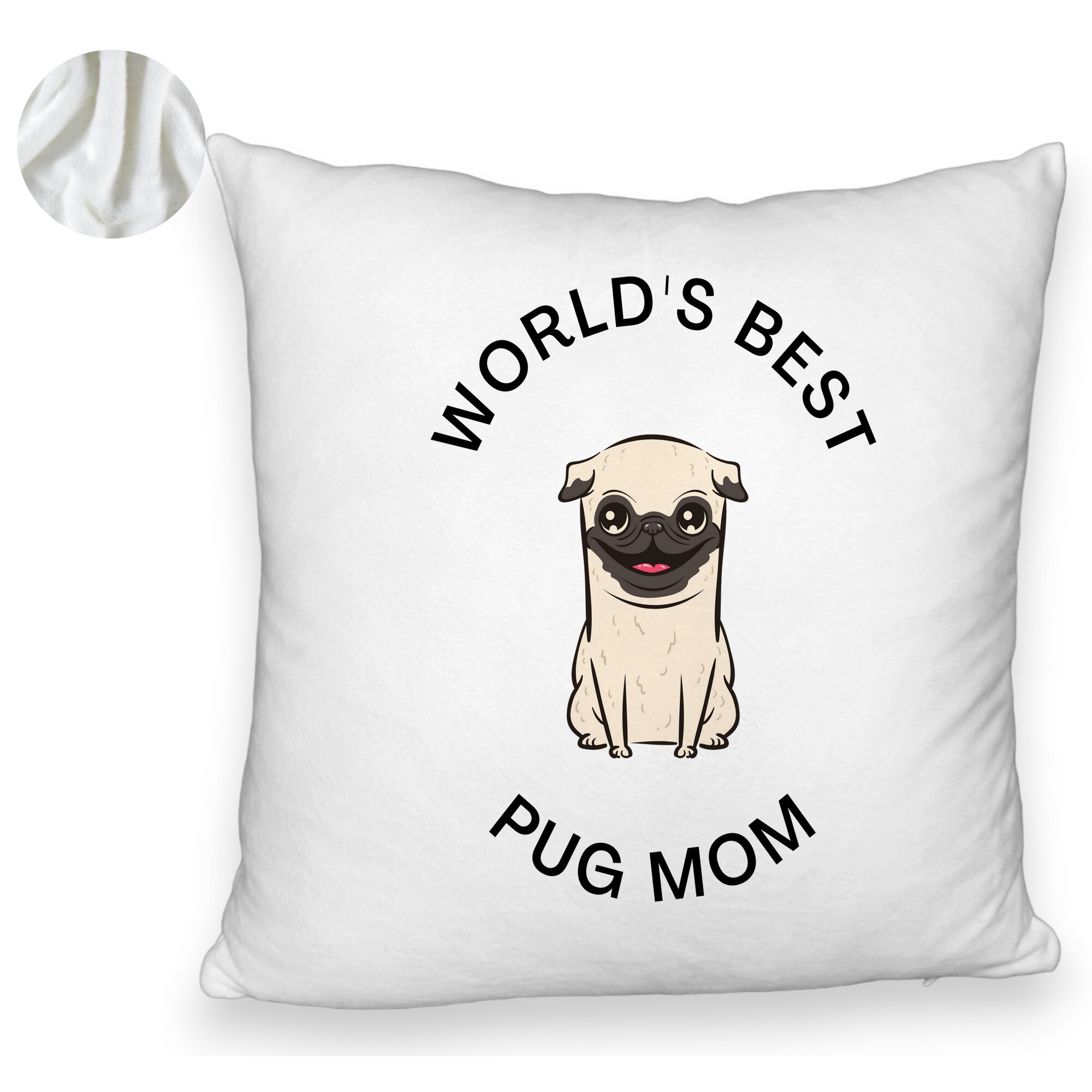 Perna Decorativa Fluffy, Model World's Best Pug Mom, 40x40 cm, Alba, Husa Detasabila, Burduf 6 Model World's Best Pug Mom