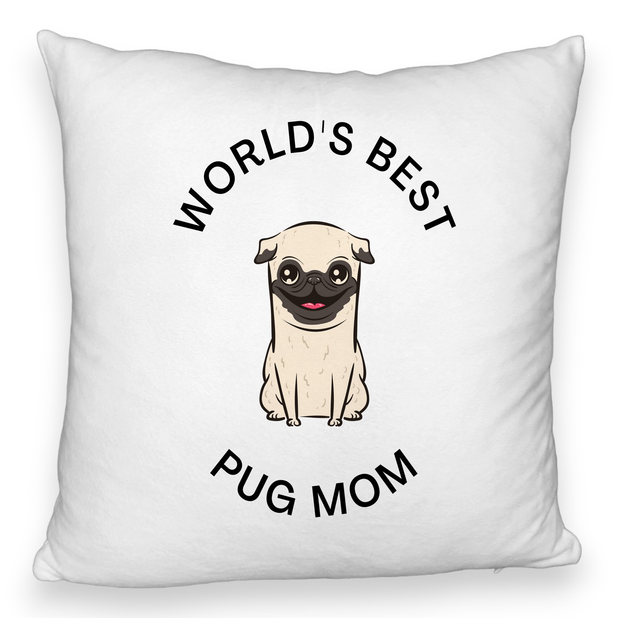 Perna Decorativa Fluffy, Model World's Best Pug Mom, 40x40 cm, Alba, Husa Detasabila, Burduf 5 Perna Decorativa Fluffy