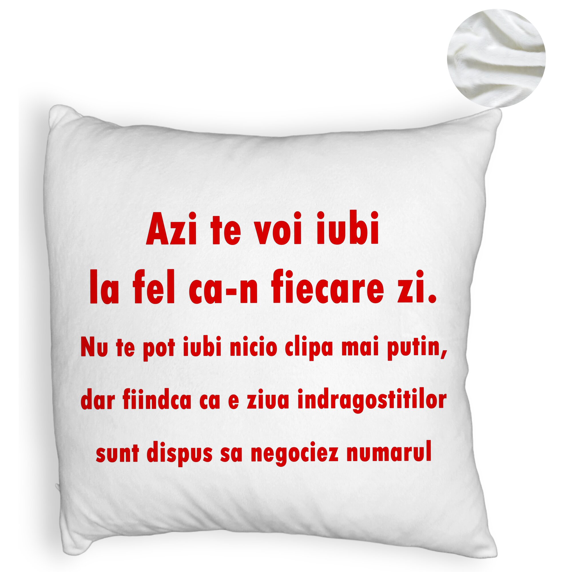 Perna Decorativa Fluffy, Model Ziua Indragostitilor, 40x40 cm, Alba, Husa Detasabila, Burduf 6 Model Ziua Indragostitilor