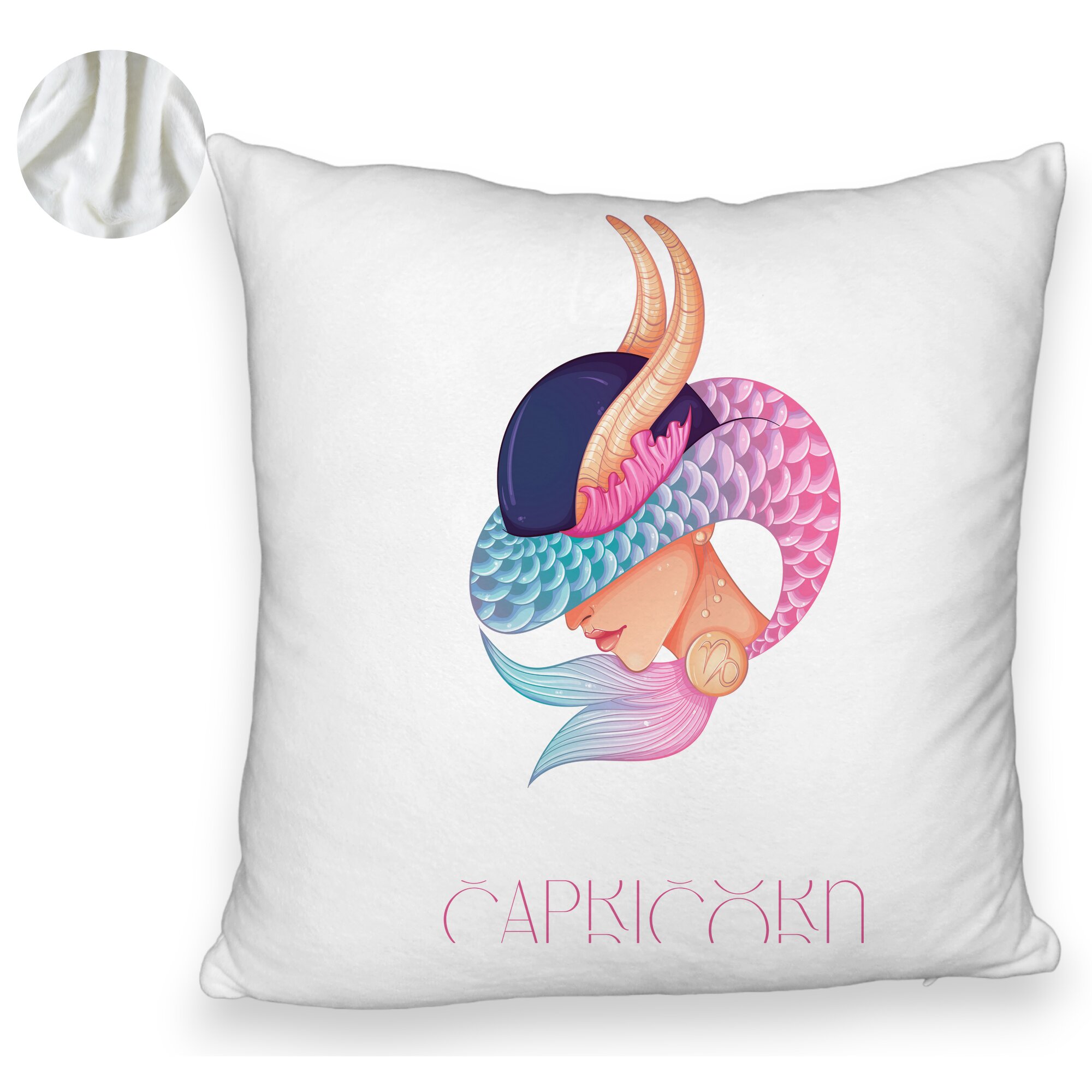 Perna Decorativa Fluffy, Model Zodia Capricorn, 40x40 cm, Alba, Husa Detasabila, Burduf 5 Perna Decorativa Fluffy