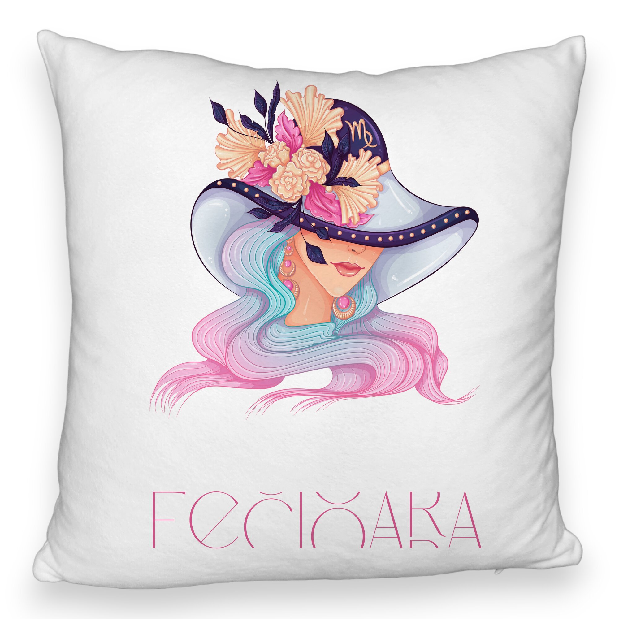 Perna Decorativa Fluffy, Model Zodia Fecioara, 40x40 cm, Alba, Husa Detasabila, Burduf 5 Perna Decorativa Fluffy
