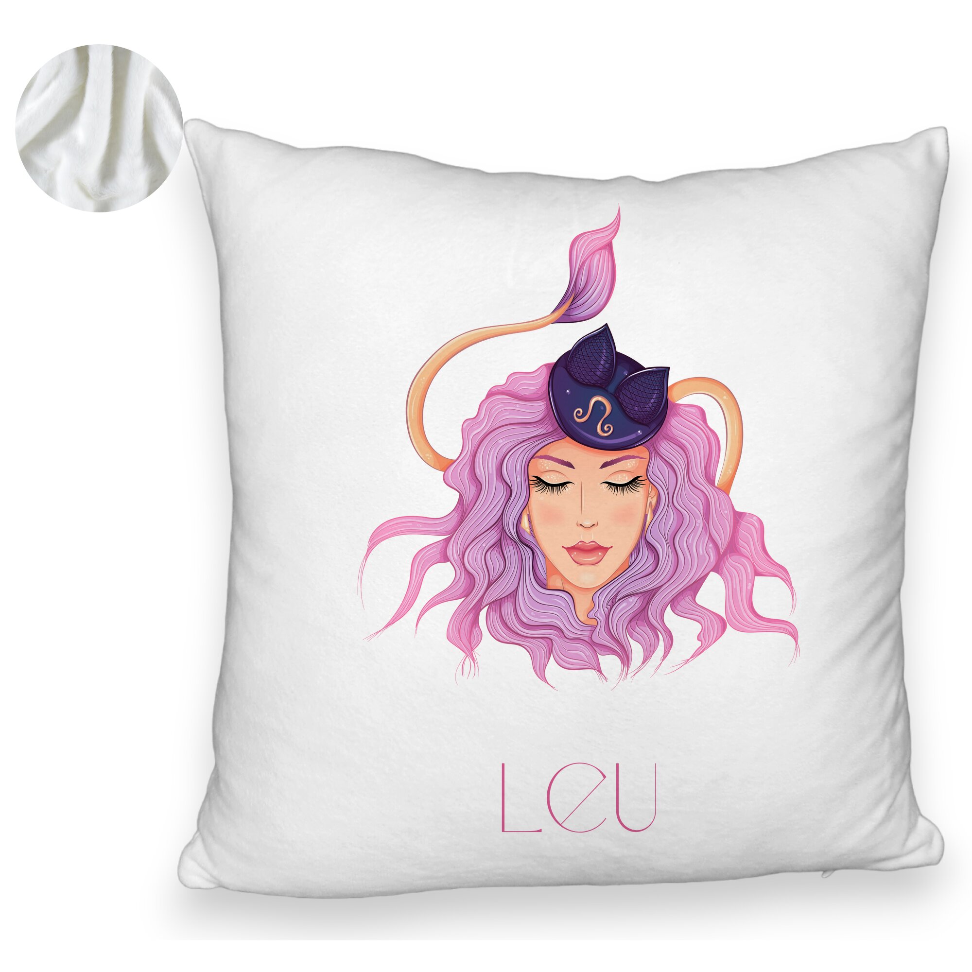 Perna Decorativa Fluffy, Model Zodia Leu, 40x40 cm, Alba, Husa Detasabila, Burduf 6 Model Zodia Leu