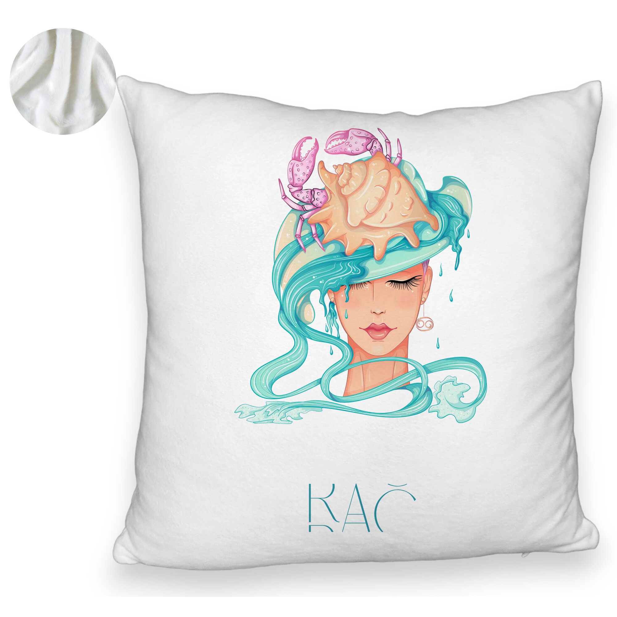 Perna Decorativa Fluffy, Model Zodia Rac, 40x40 cm, Alba, Husa Detasabila, Burduf 6 Model Zodia Rac