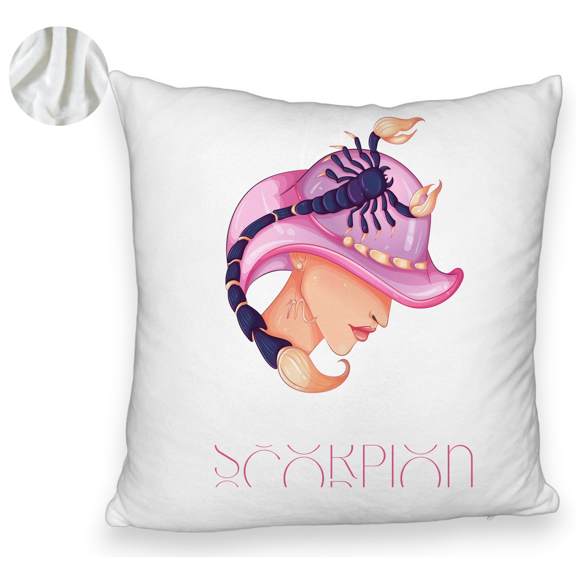 Perna Decorativa Fluffy, Model Zodia Scorpion, 40x40 cm, Alba, Husa Detasabila, Burduf 6 Model Zodia Scorpion