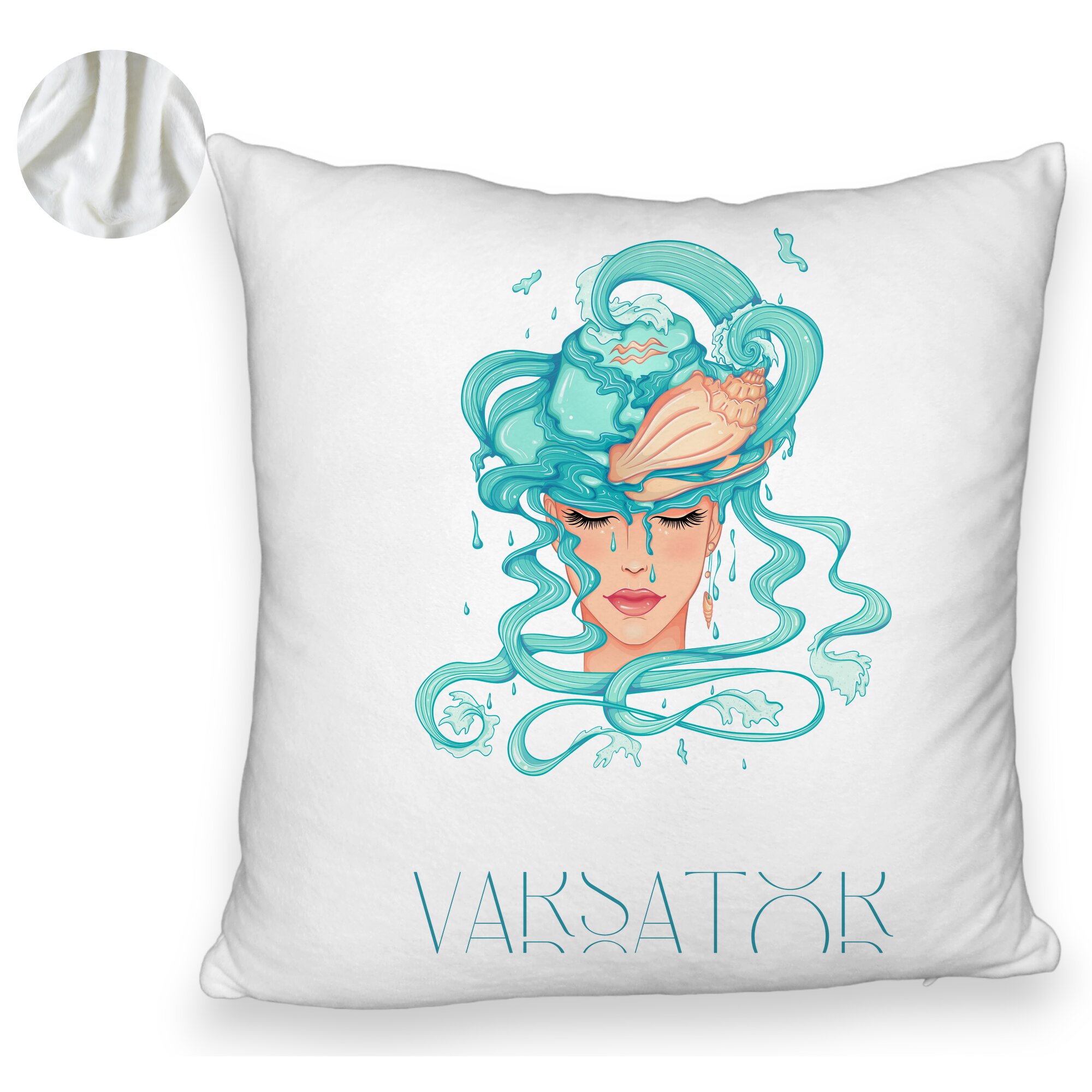 Perna Decorativa Fluffy, Model Zodia Varsator, 40x40 cm, Alba, Husa Detasabila, Burduf 6 Model Zodia Varsator