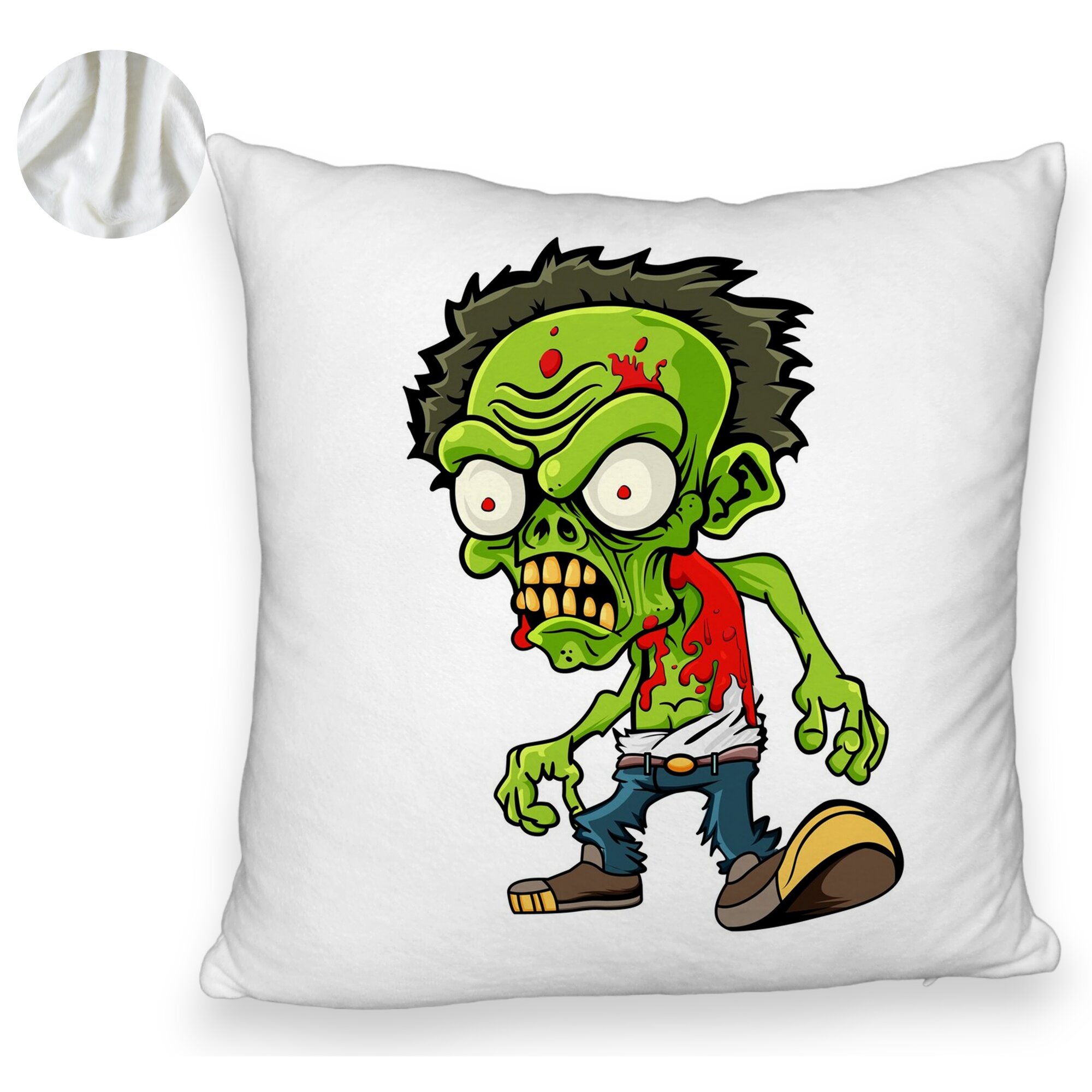 Perna Decorativa Fluffy, Model Zombie, 40x40 cm, Alba, Husa Detasabila, Burduf 6 Model Zombie