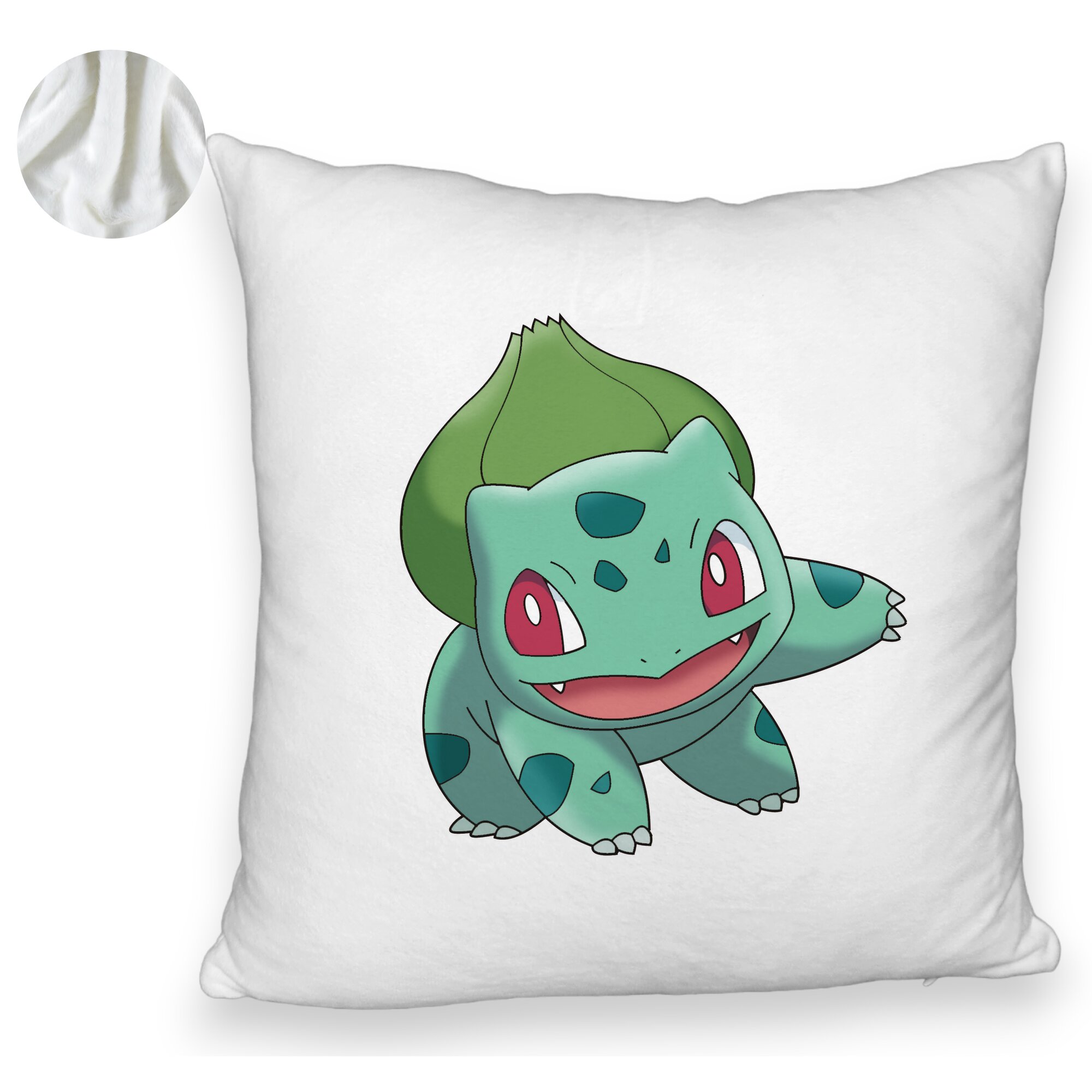 Perna Decorativa Fluffy, Model copii Bulbasaur, 40x40 cm, Alba, Husa Detasabila, Burduf 6 Model copii Bulbasaur