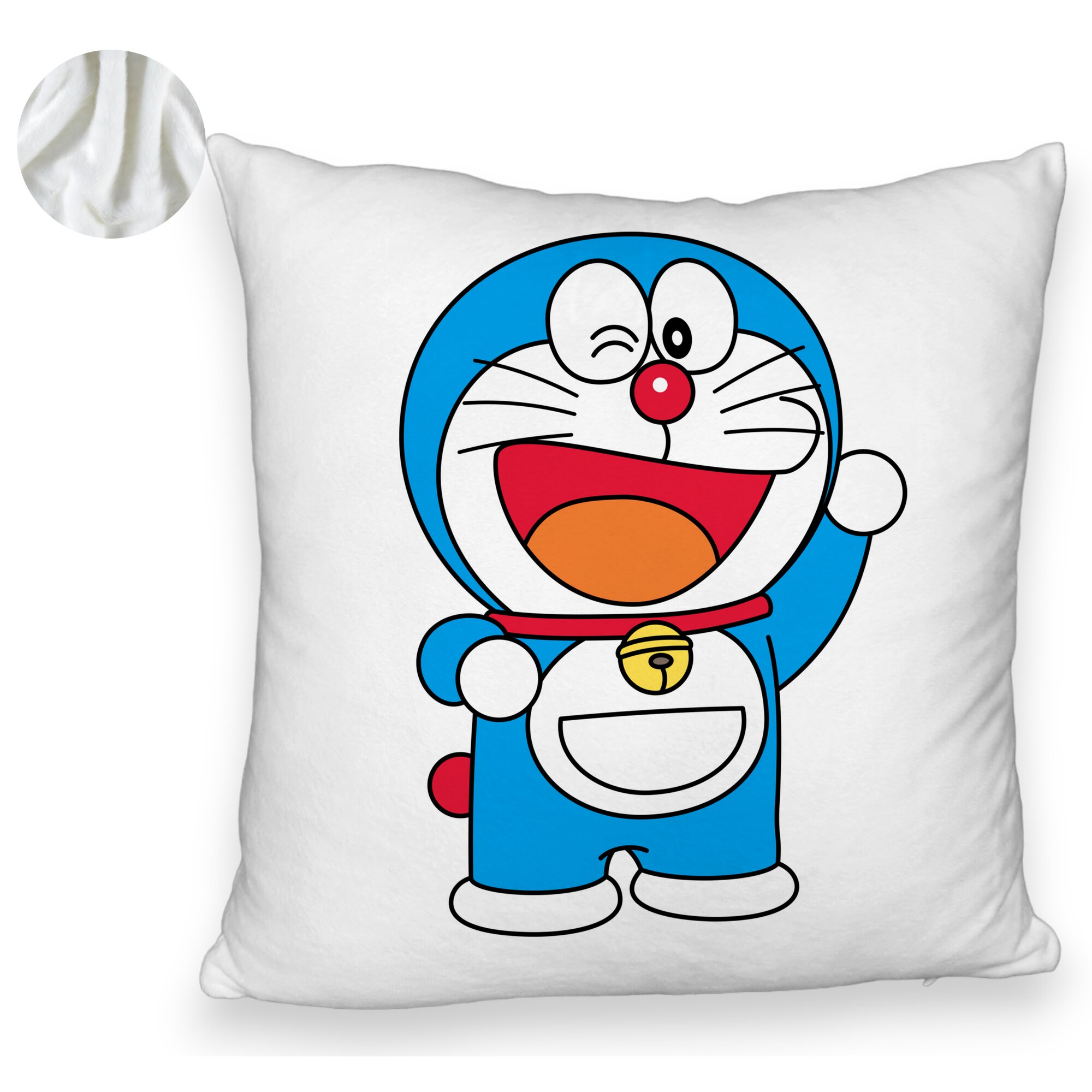 Perna Decorativa Fluffy, Model copii Doraemon, 40x40 cm, Alba, Husa Detasabila, Burduf 6 Model copii Doraemon