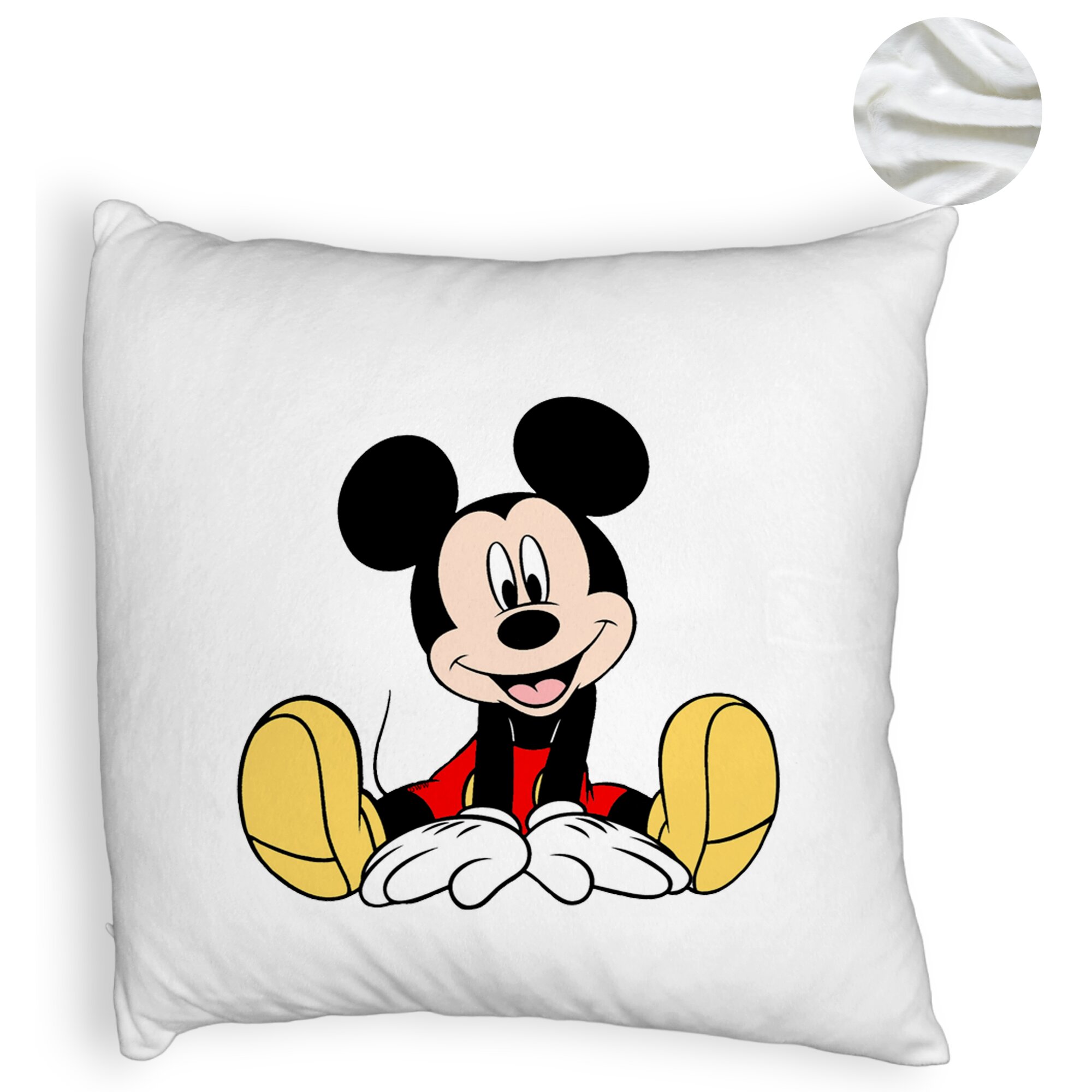 Perna Decorativa Fluffy, Model copii Mickey Mouse, 40x40 cm, Alba, Husa Detasabila, Burduf 6 Model copii Mickey Mouse