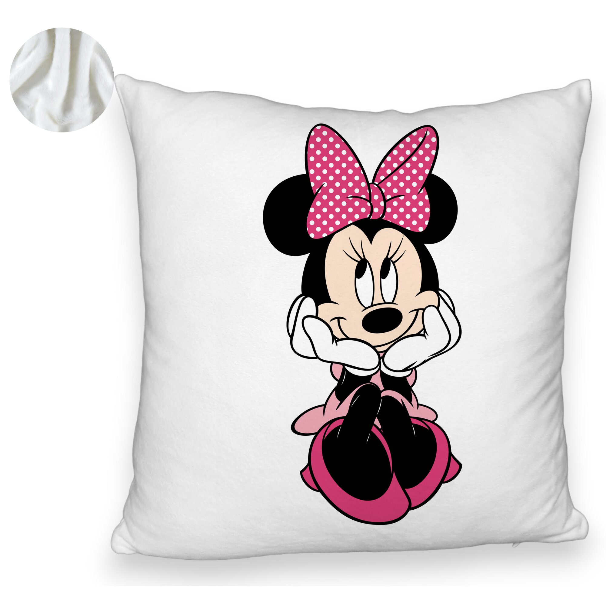 Perna Decorativa Fluffy, Model copii Minnie Mouse, 40x40 cm, Alba, Husa Detasabila, Burduf 6 Model copii Minnie Mouse