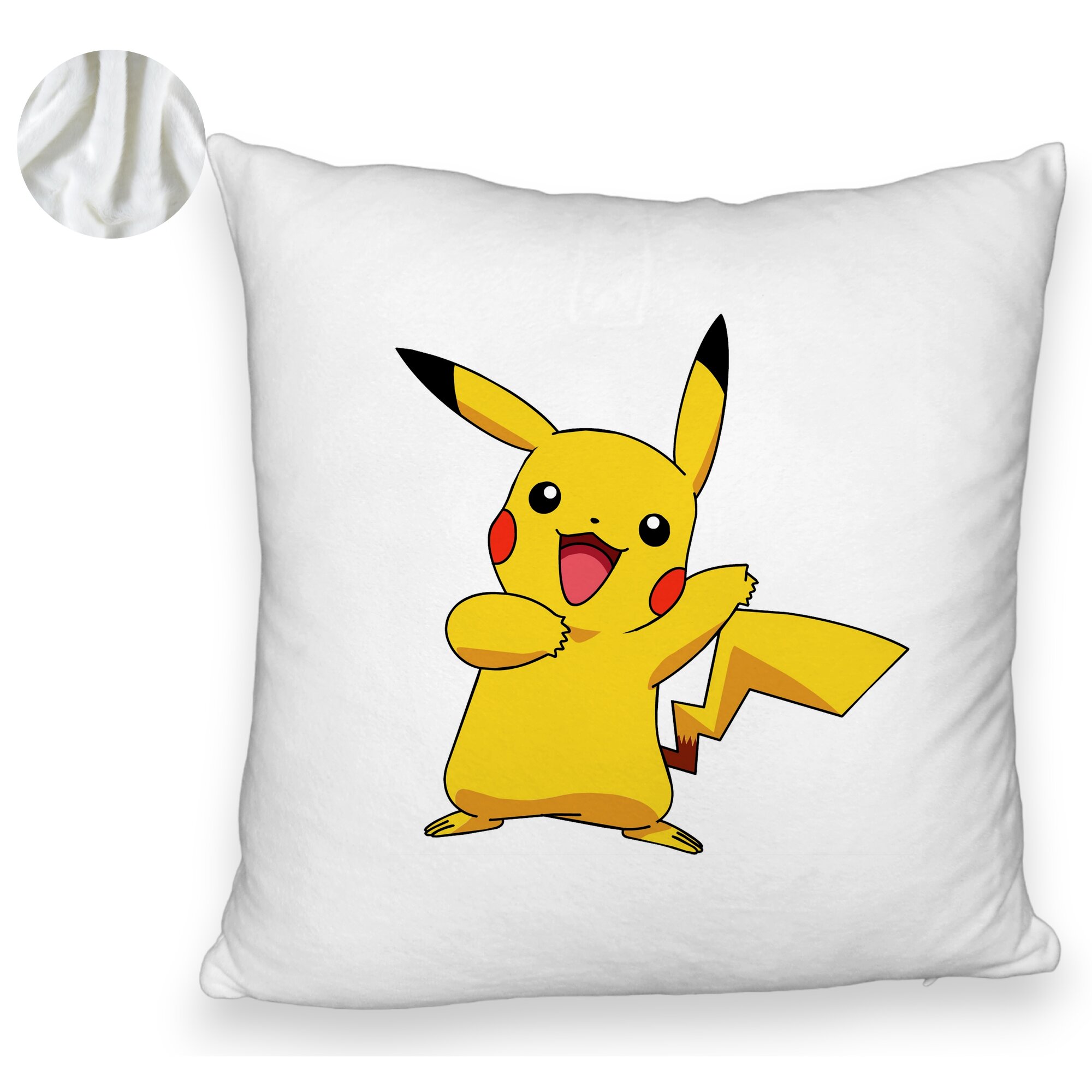 Perna Decorativa Fluffy, Model copii Pikachu, 40x40 cm, Alba, Husa Detasabila, Burduf 6 Model copii Pikachu