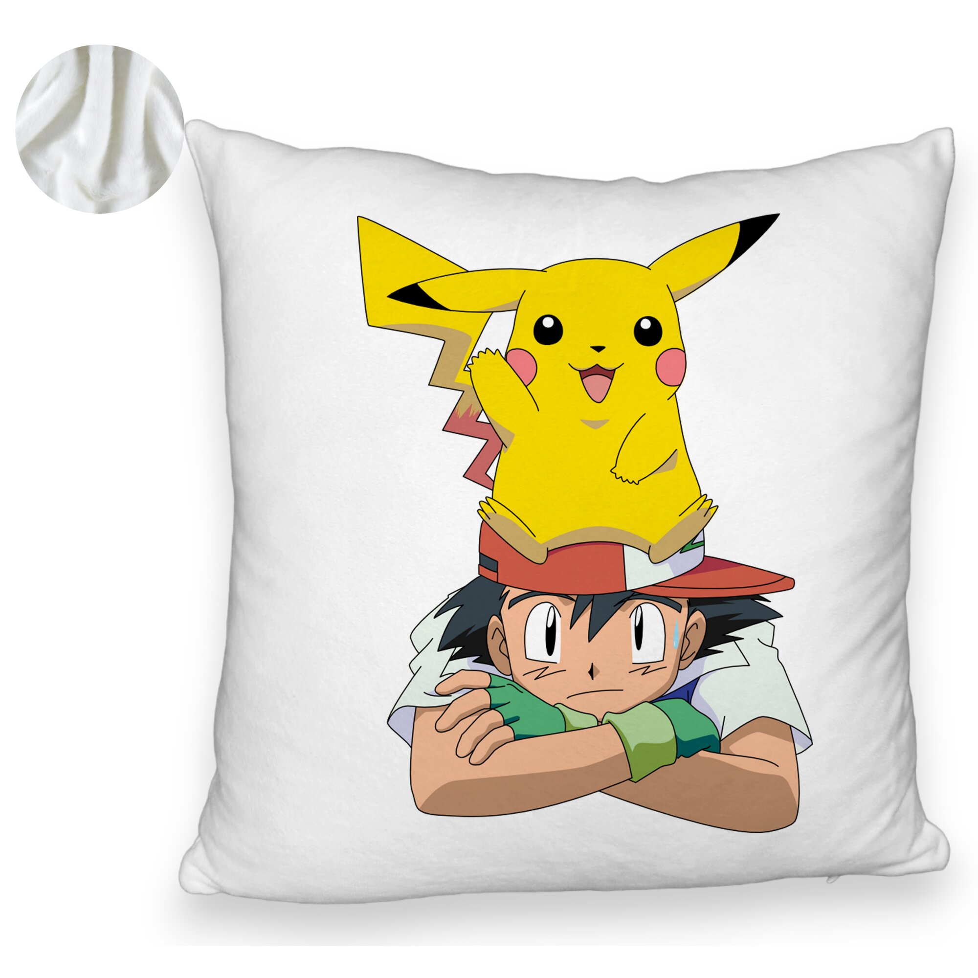 Perna Decorativa Fluffy, Model copii Pikachu Pokemon, 40x40 cm, Alba, Husa Detasabila, Burduf 6 Model copii Pikachu Pokemon