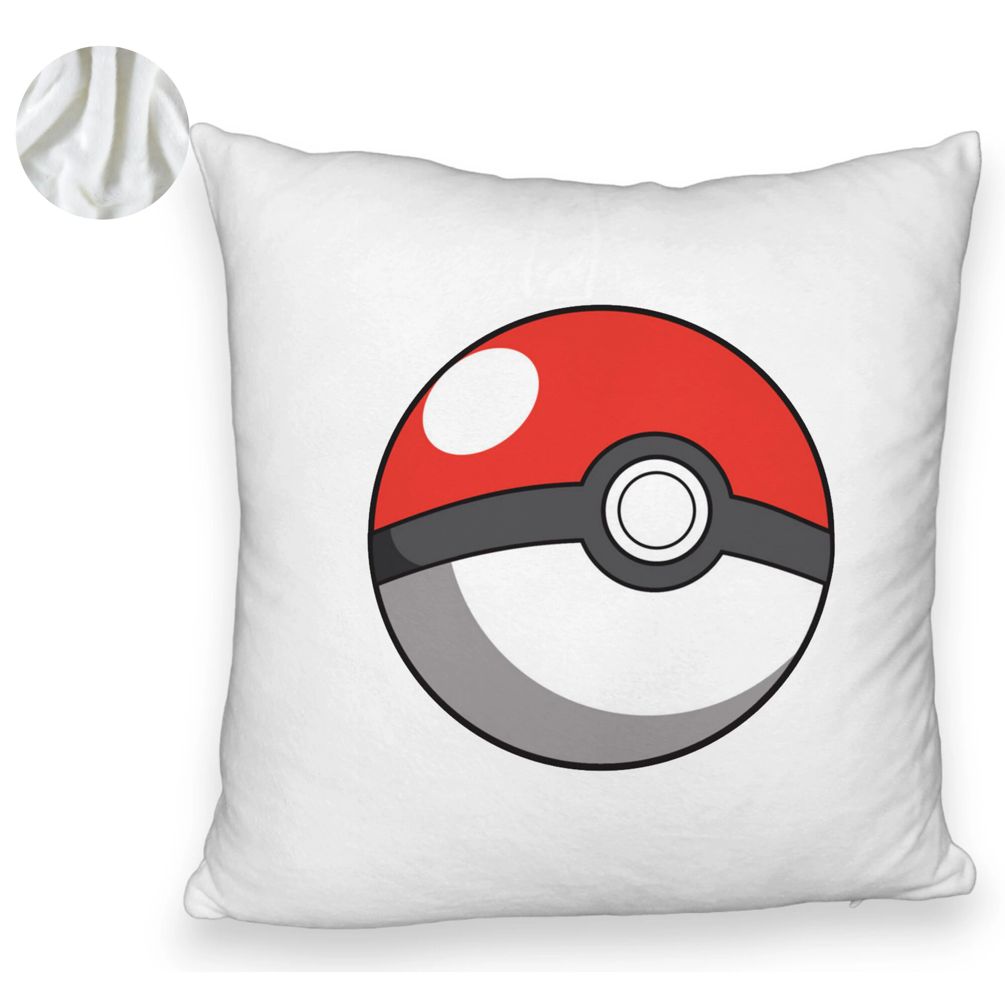 Perna Decorativa Fluffy, Model copii Pokeball, 40x40 cm, Alba, Husa Detasabila, Burduf 6 Model copii Pokeball