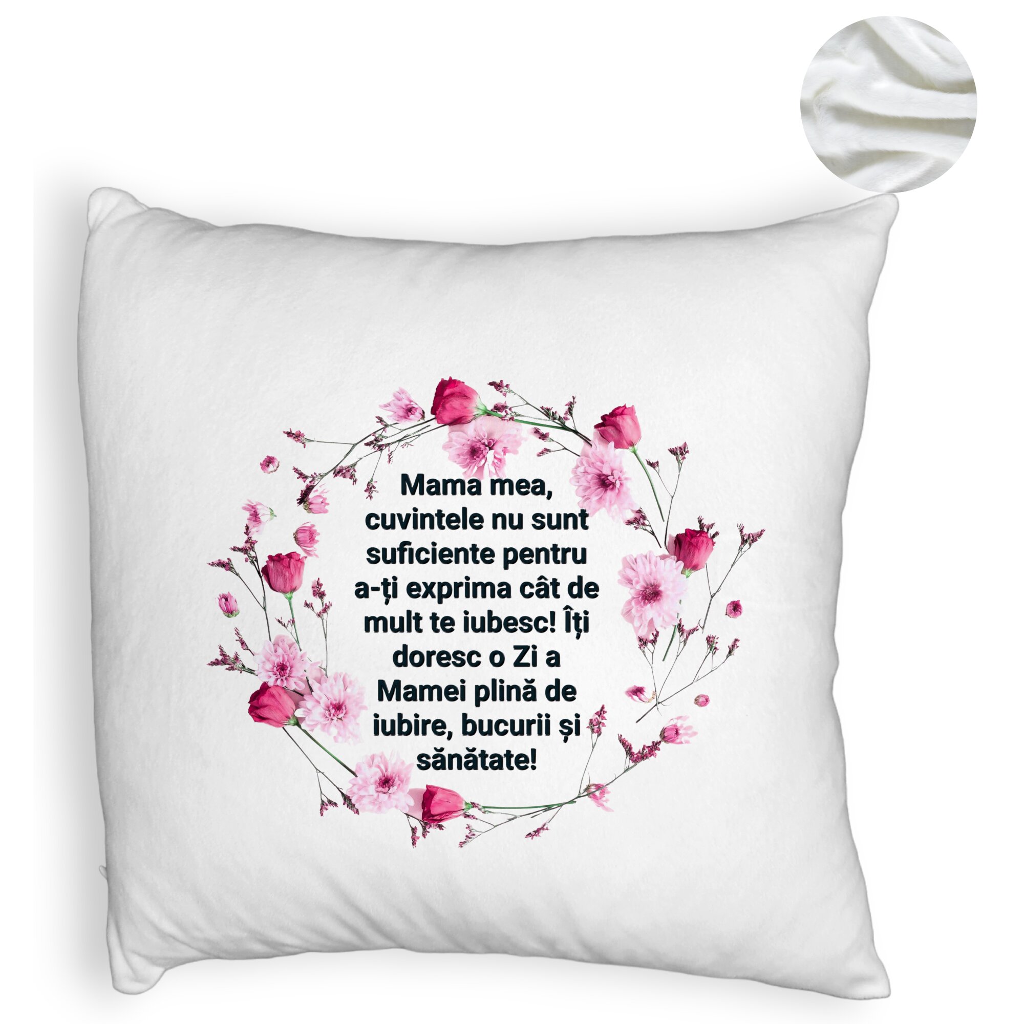 Perna Decorativa Fluffy, Model cu Model pentru Mama cu text 40x40 cm, Alba, Husa Detasabila, Burduf 12 Model cu Model pentru Mama cu text 40x40 cm