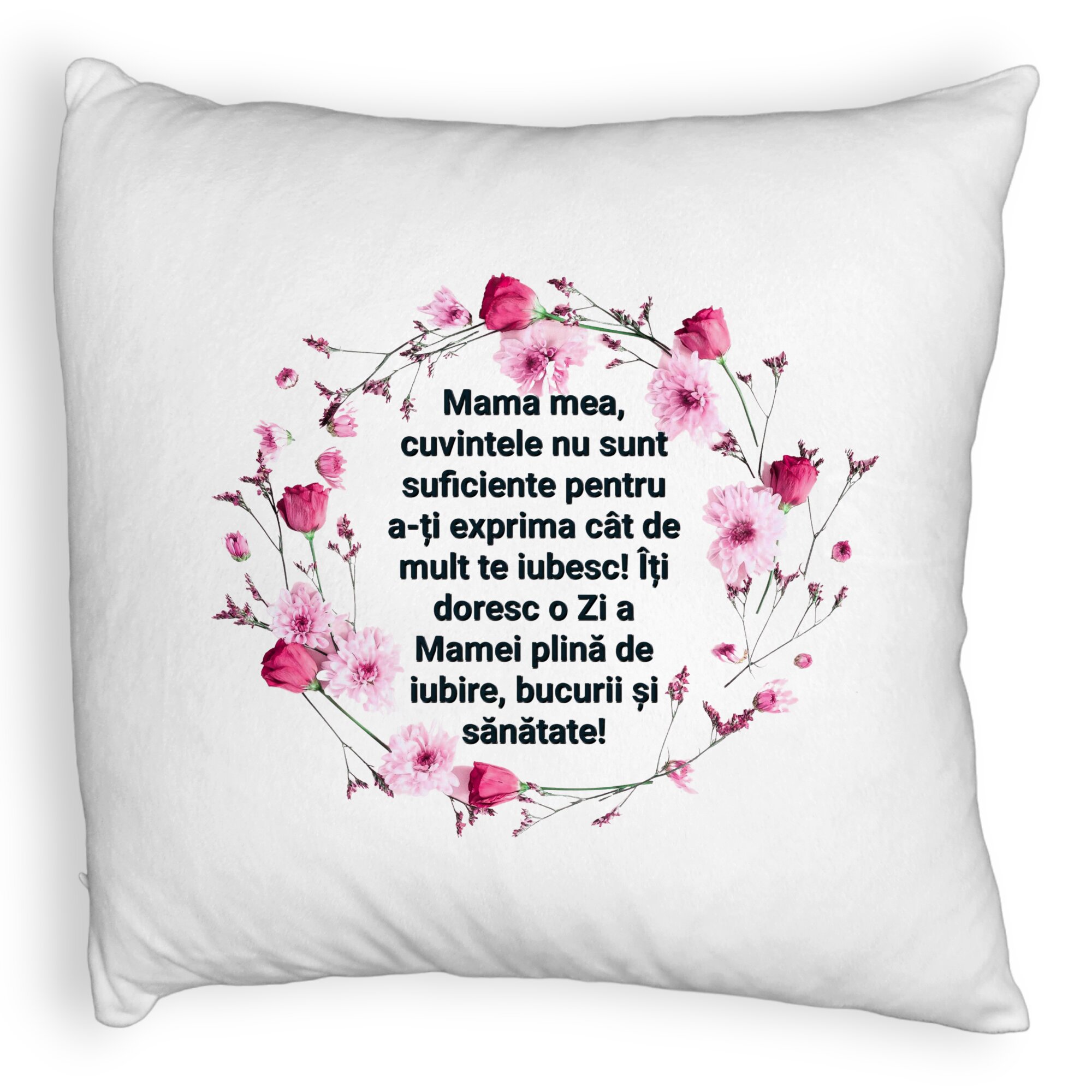 Perna Decorativa Fluffy, Model cu Model pentru Mama cu text 40x40 cm, Alba, Husa Detasabila, Burduf 11 Perna Decorativa Fluffy