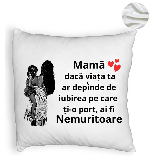 Perna Decorativa Fluffy, Model pentru Mama 1, 40x40 cm, Alba, Husa Detasabila, Burduf 6 Model pentru Mama 1