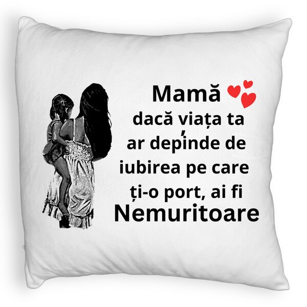 Perna Decorativa Fluffy, Model pentru Mama 1, 40x40 cm, Alba, Husa Detasabila, Burduf 5 Perna Decorativa Fluffy