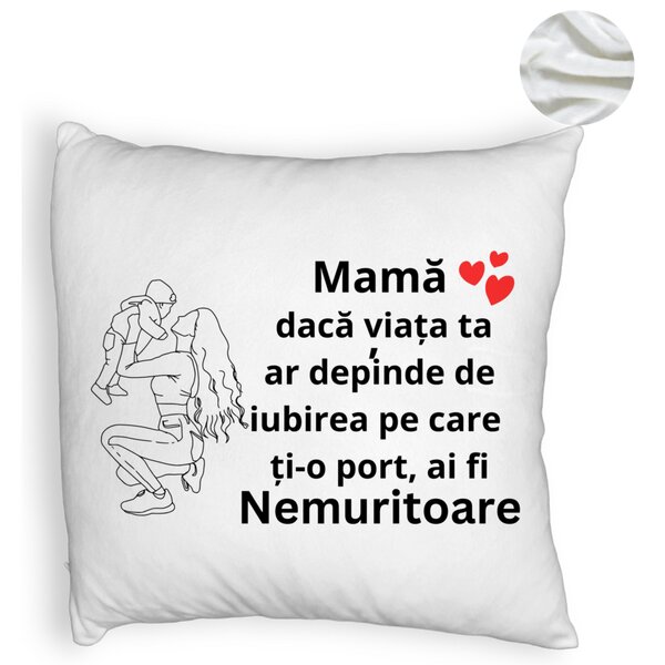 Perna Decorativa Fluffy, Model pentru Mama 10,40x40 cm, Alba, Husa Detasabila, Burduf 6 Model pentru Mama 10