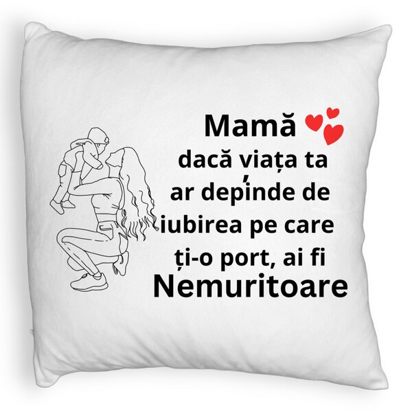 Perna Decorativa Fluffy, Model pentru Mama 10,40x40 cm, Alba, Husa Detasabila, Burduf 5 Perna Decorativa Fluffy