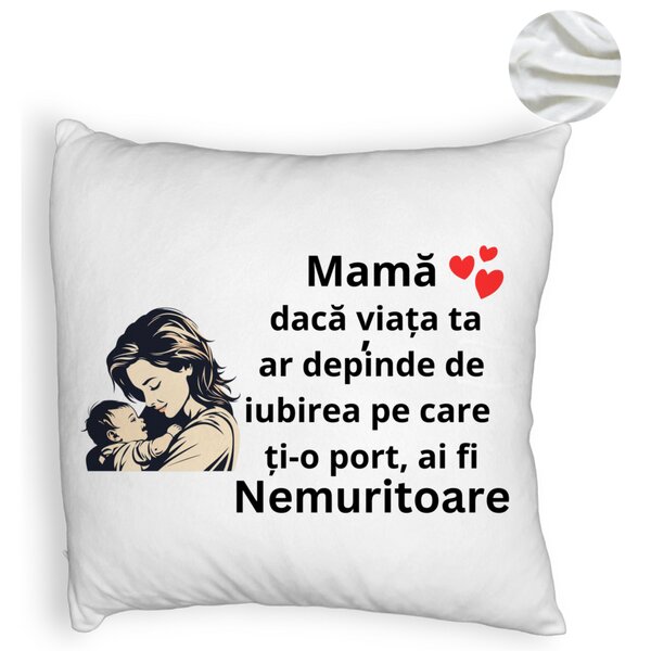 Perna Decorativa Fluffy, Model pentru Mama 11, 40x40 cm, Alba, Husa Detasabila, Burduf 6 Model pentru Mama 11
