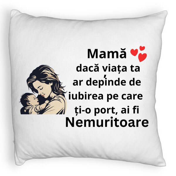 Perna Decorativa Fluffy, Model pentru Mama 11, 40x40 cm, Alba, Husa Detasabila, Burduf 5 Perna Decorativa Fluffy
