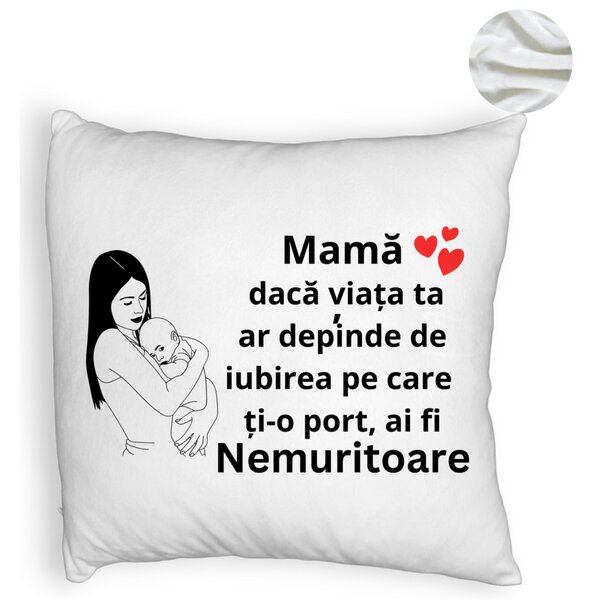 Perna Decorativa Fluffy, Model pentru Mama 12, 40x40 cm, Alba, Husa Detasabila, Burduf 6 Model pentru Mama 12