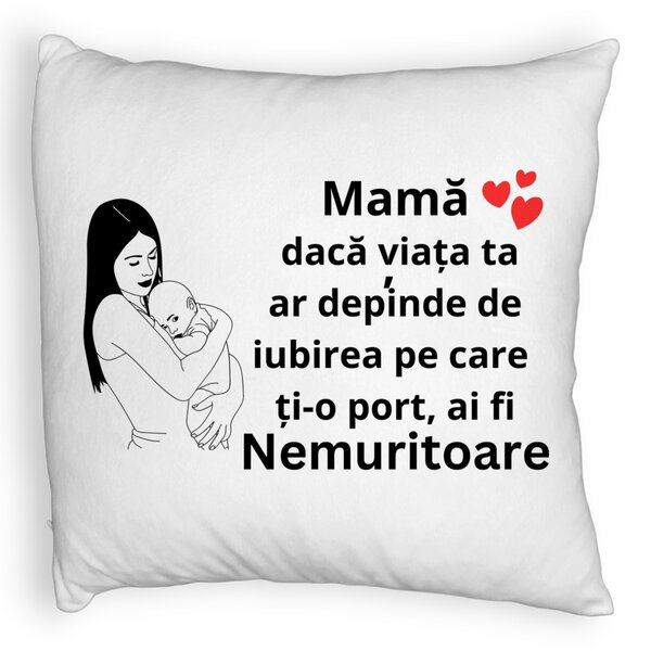 Perna Decorativa Fluffy, Model pentru Mama 12, 40x40 cm, Alba, Husa Detasabila, Burduf 5 Perna Decorativa Fluffy
